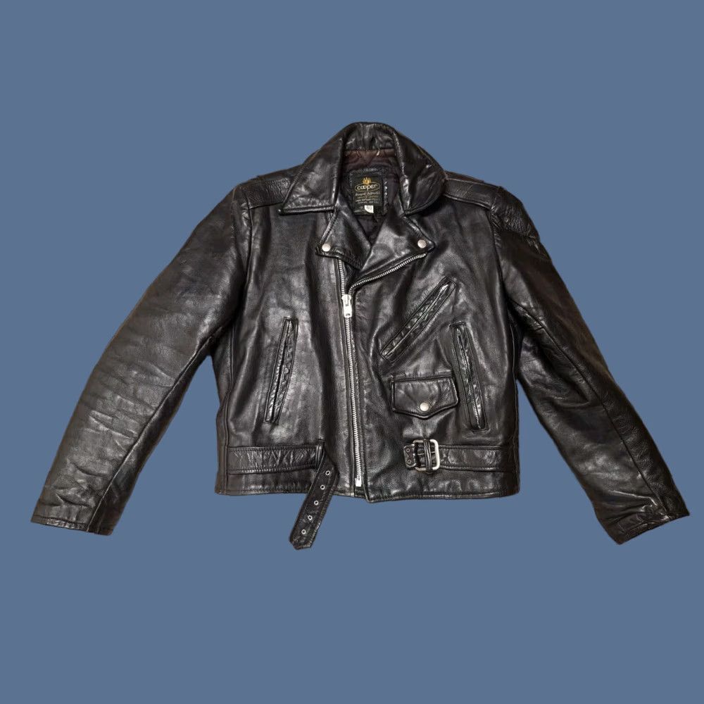 Vintage VINTAGE Cooper Leather Motorcycle Jacket 40 Mens Black 80s 90s Punk Rock Biker Coat Size US XXS / EU 40 - 1 Thumbnail