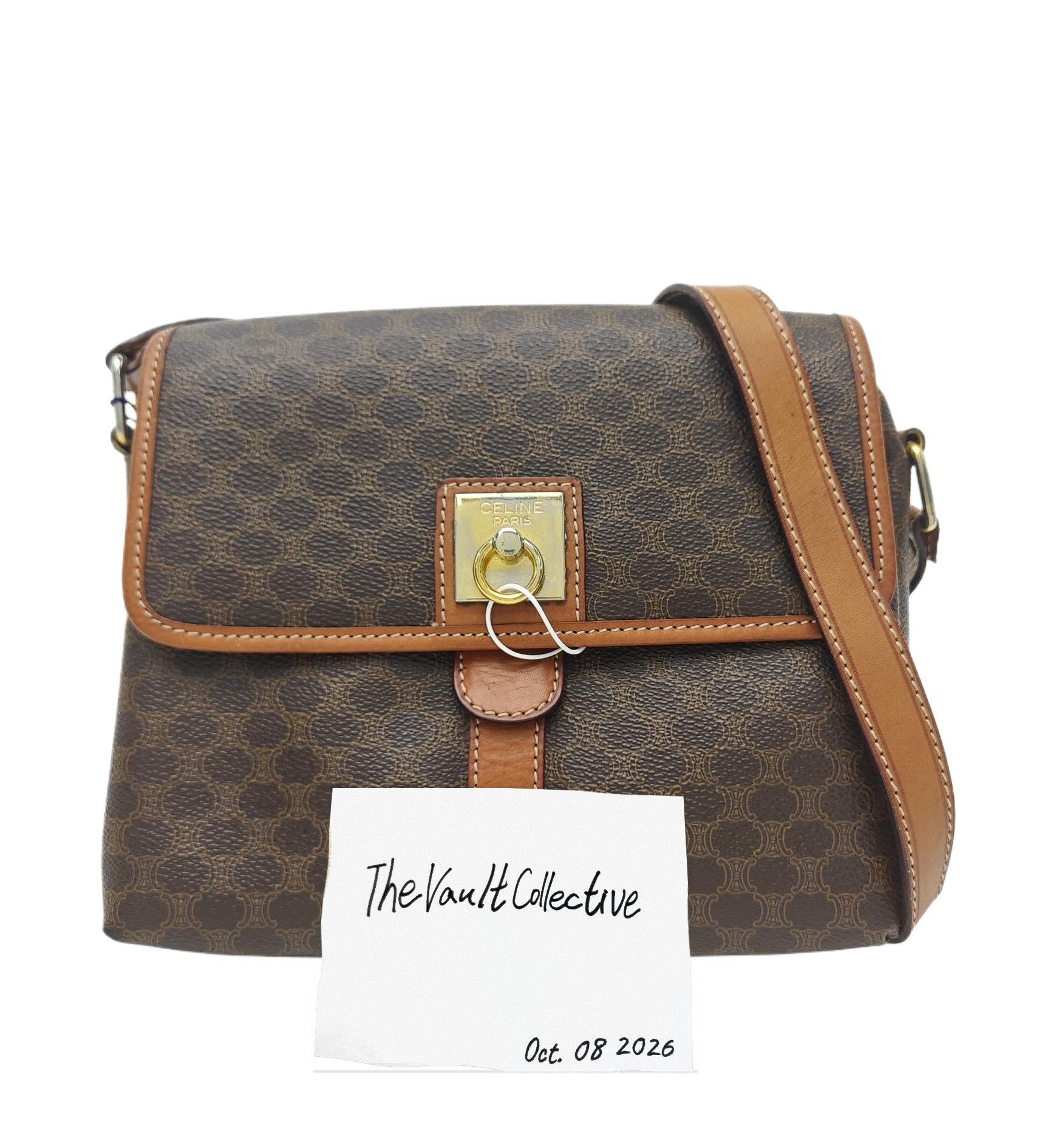 Celine Brown Coated Canvas Triomphe Shoulder Bag Crossbody Bag Gold Hardware, Women's