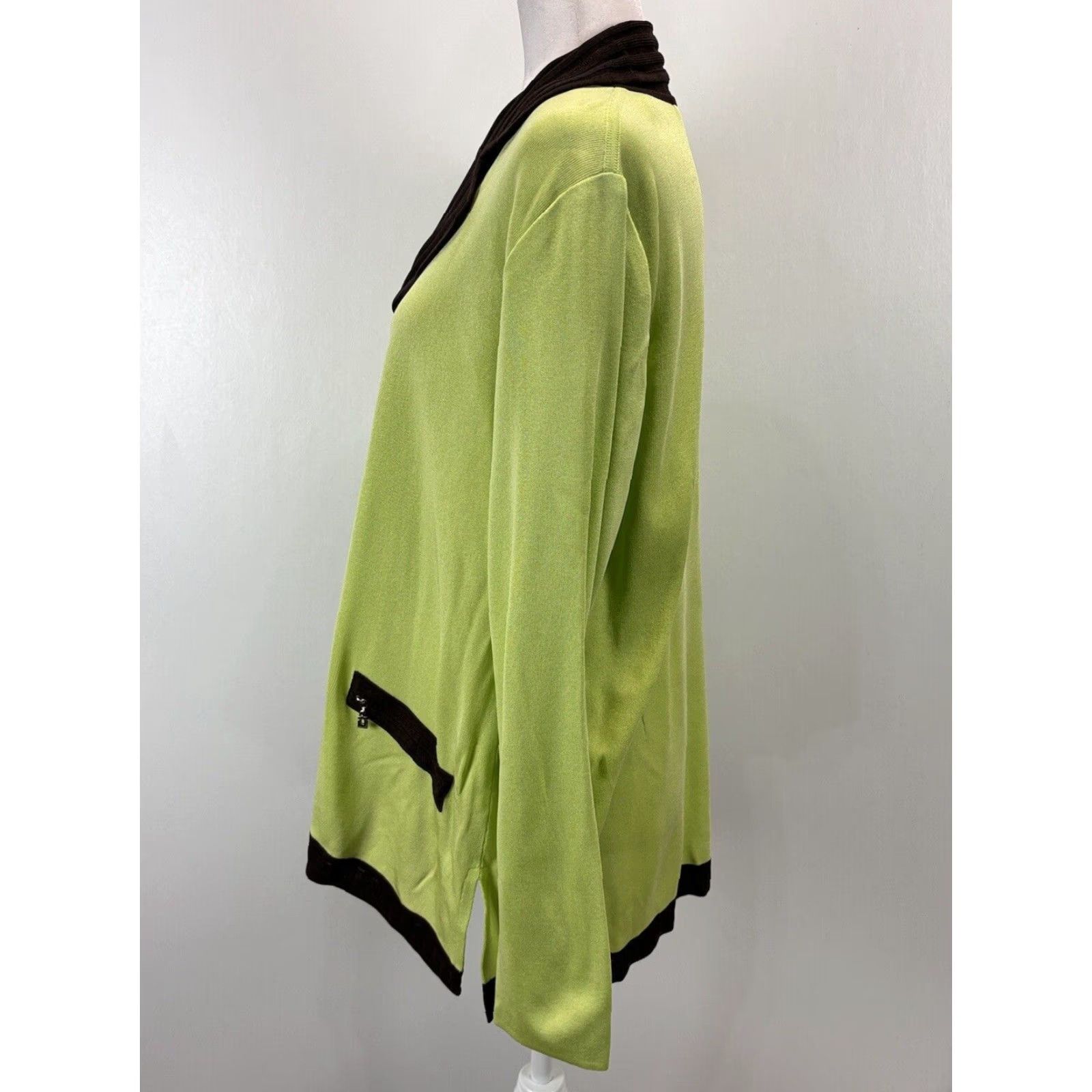 Vintage Exclusively Misook Women's Large Green Ribbed V-Neck Cardigan Acrylic Knit Size L / US 10 / IT 46 - 2 Thumbnail