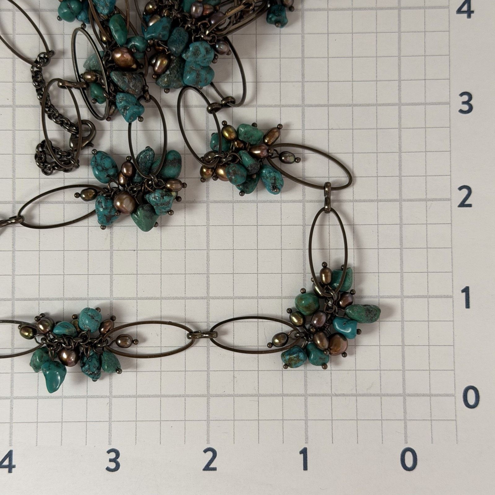 Other VTG 1980 Bronze-Tone & Faux Turquoise 34" Oval Link Necklace Size ONE SIZE - 6 Thumbnail