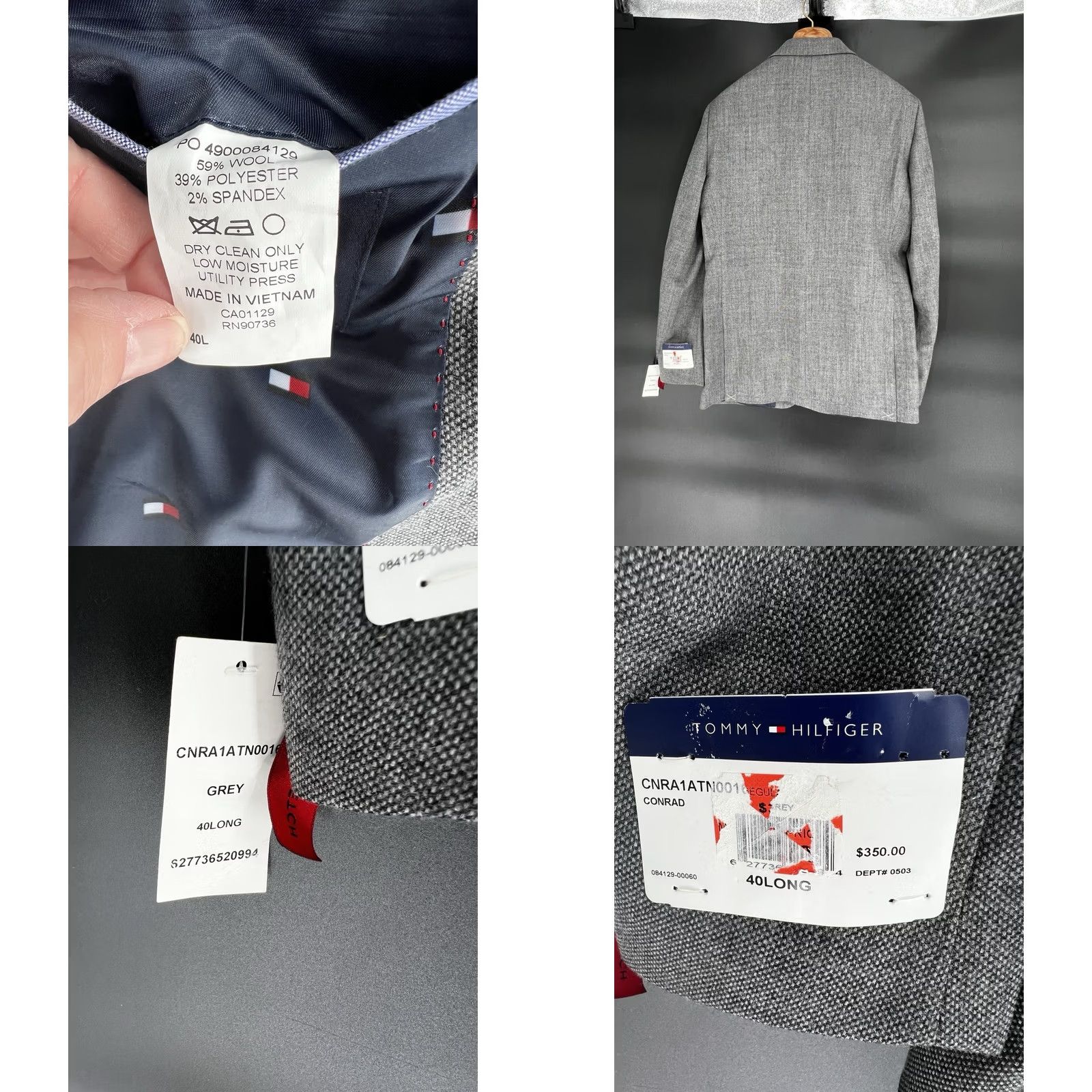 Tommy Hilfiger Tommy Hilfiger Sport Coat Jacket Gray 40 L Modern Fit Notch Lapel Double-Vented Plaid Wool Blend Formal Casual Mens Regular Blazer Coat Size 40R - 9 Thumbnail