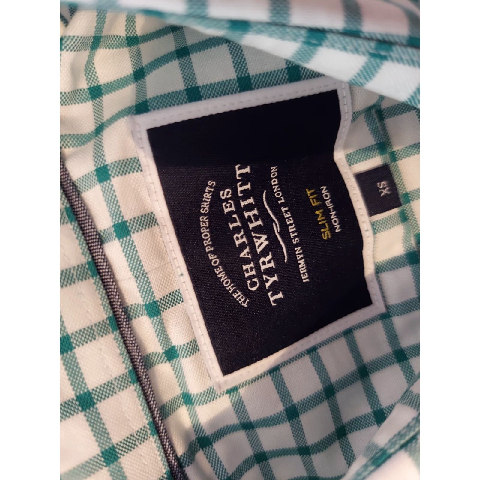 Charles Tyrwhitt Charles Tyrwhitt Dress Shirt Mens XS Slim Green Cotton Button Size 34R - 3 Thumbnail