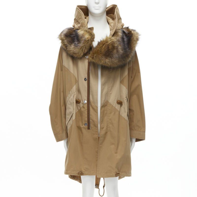 Burberry new BURBERRY RICCARDO TISCI 2019 warm walnut gabardine faux fur anorak EU52 XL Size US XL / EU 56 / 4 - 1 Thumbnail