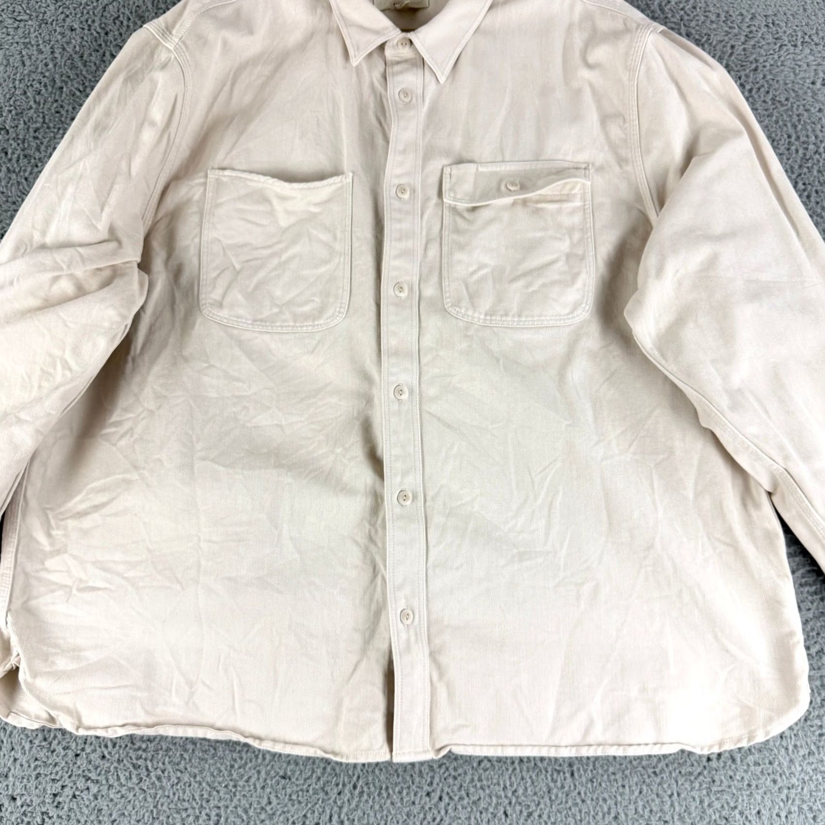 Madewell Madewell Button-Up Shirt Mens 3X Ivory Twill Long Sleeve Button-Down Casual Workwear, Heavyweight, Pockets, Relaxed Fit, Big & Tall Size US XXL / EU 58 / 5 - 4 Thumbnail
