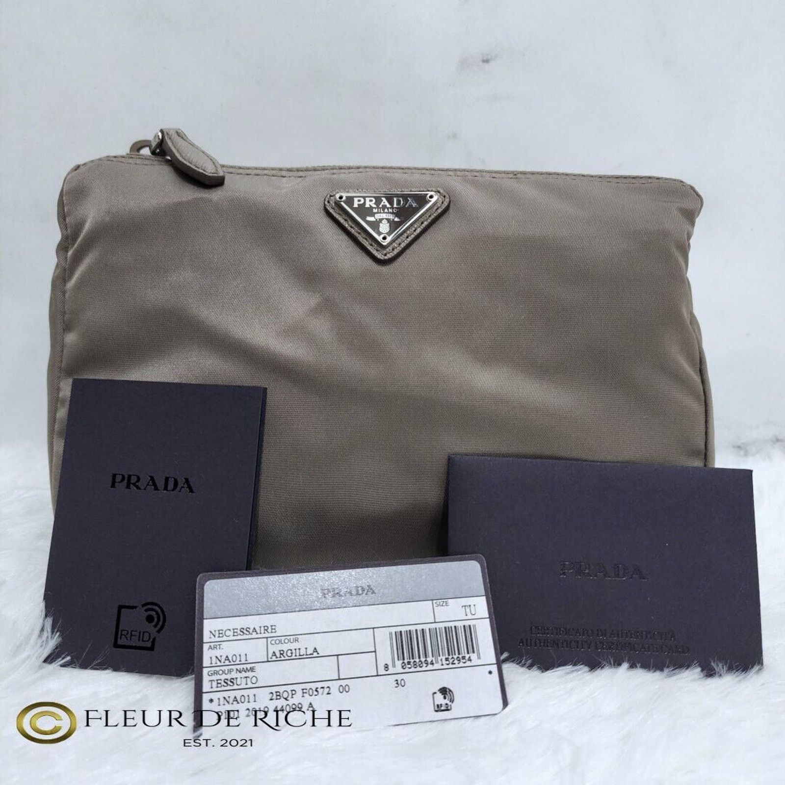 Prada Prada Necessaire Tessuto Nylon Small Toiletry Clutch Gray Size ONE SIZE - 13 Thumbnail