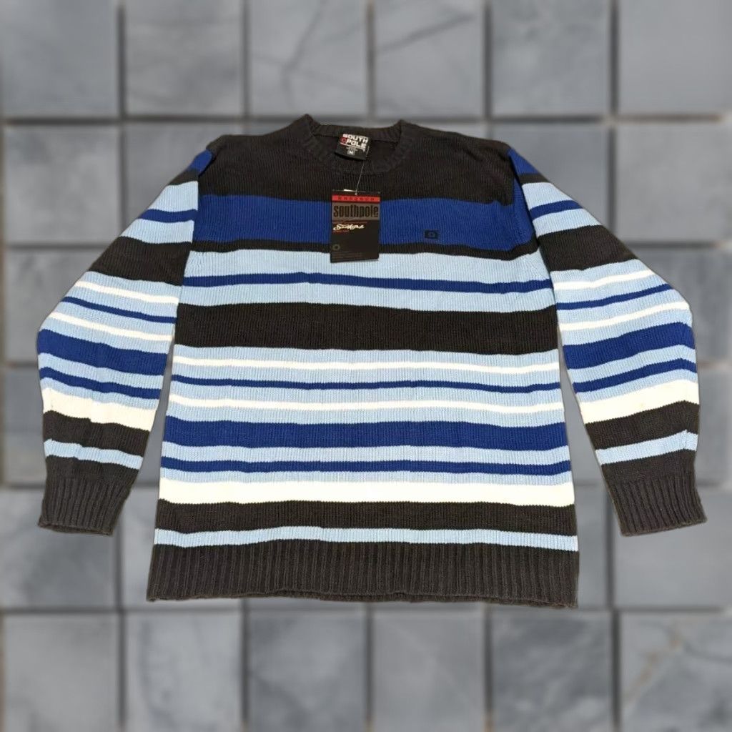 Southpole SouthPole Sweater Mens Pullover Knit Long Sleeve Striped Crew Neck Blue Sz M Size US M / EU 48-50 / 2 - 1 Thumbnail