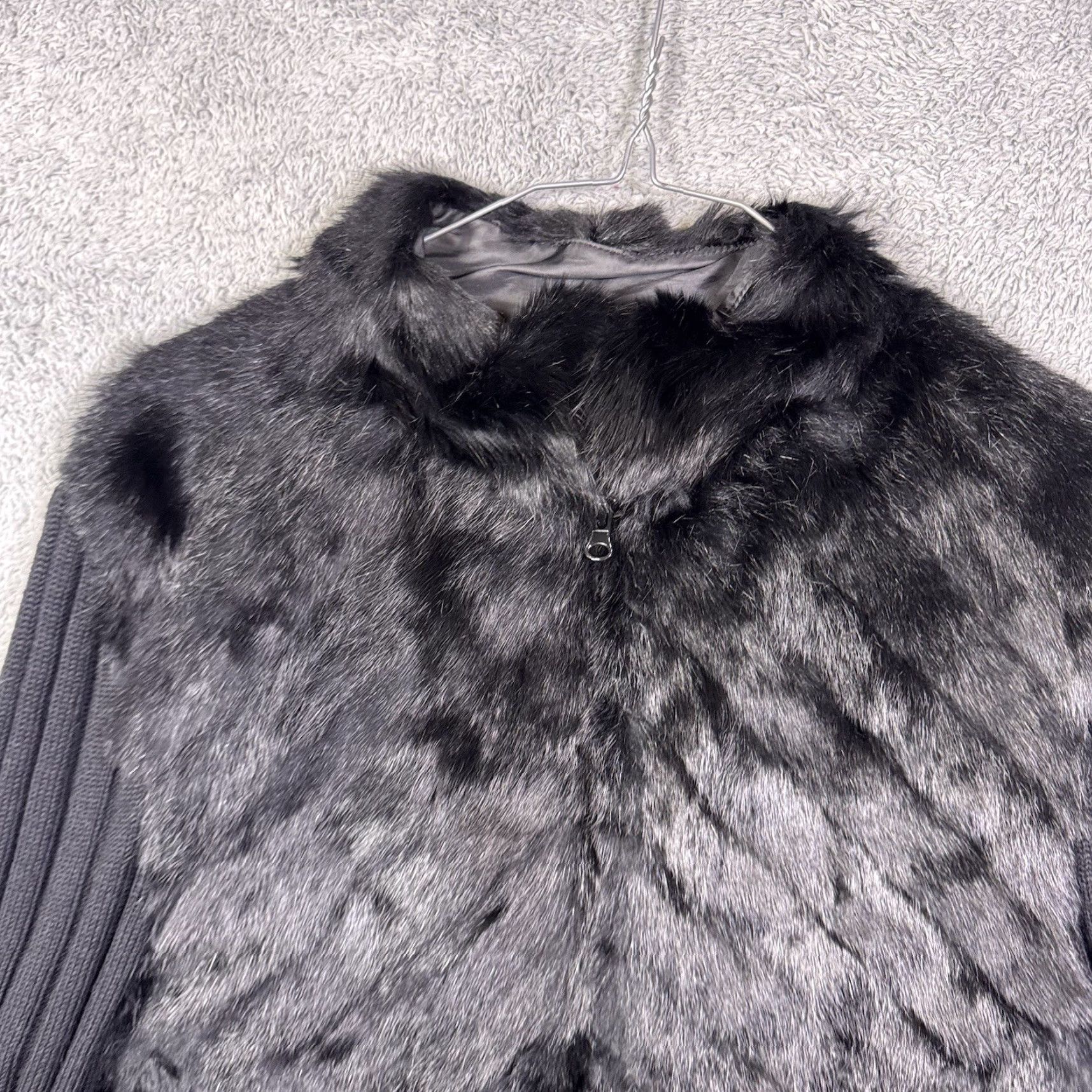 Vintage Seeu Jacket Womens S/M Full Zip Wool Knit 100% Rabbit Fur Black Solid Long Sleeve Mid-Length Coat Designer Wool Knit Luxury Size M / US 6-8 / IT 42-44 - 4 Thumbnail