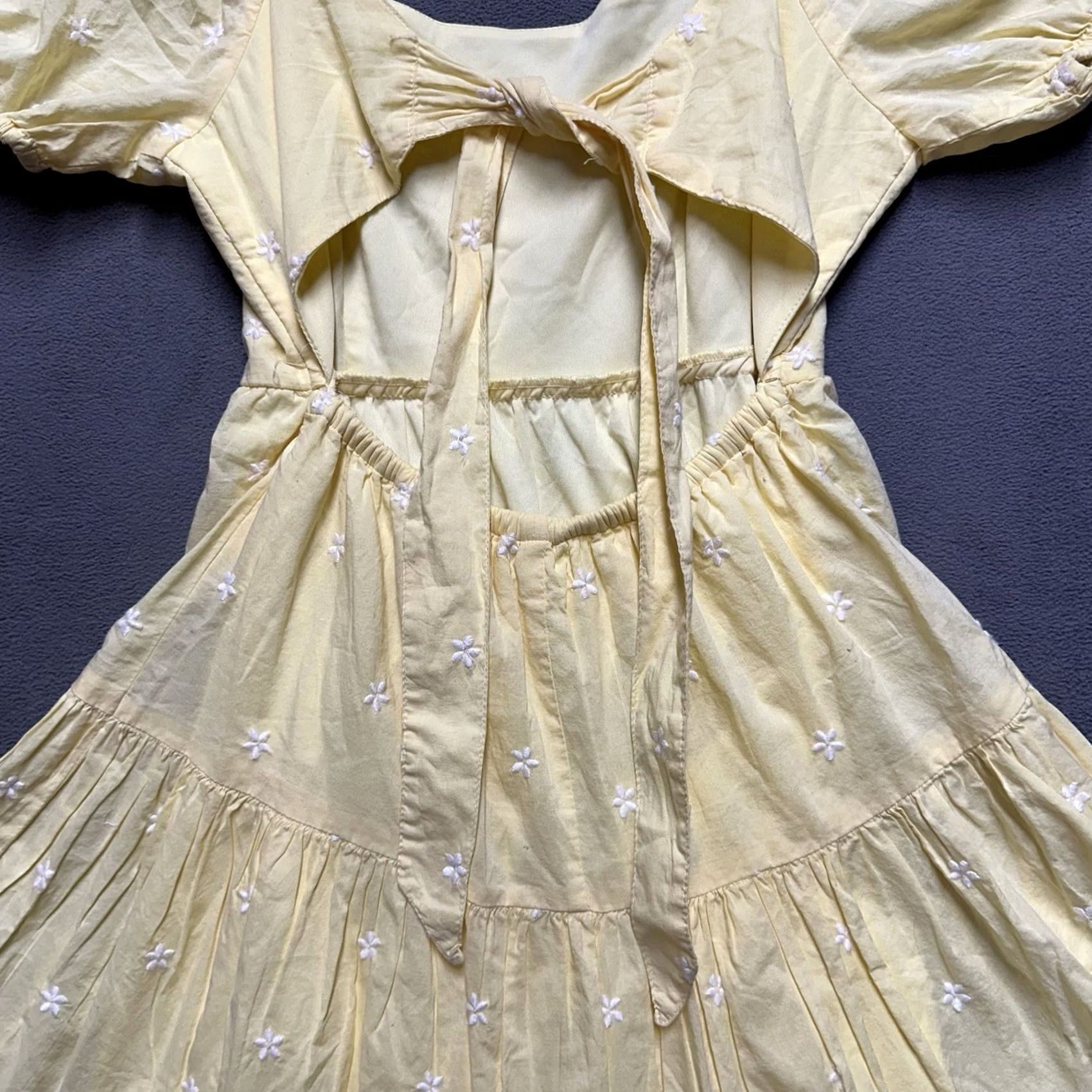 Jessica Simpson Jessica Simpson Mini Dress Womens S Yellow Embroidered Puff Sleeve Casual Scoop Neck Size S / US 4 / IT 40 - 3 Thumbnail