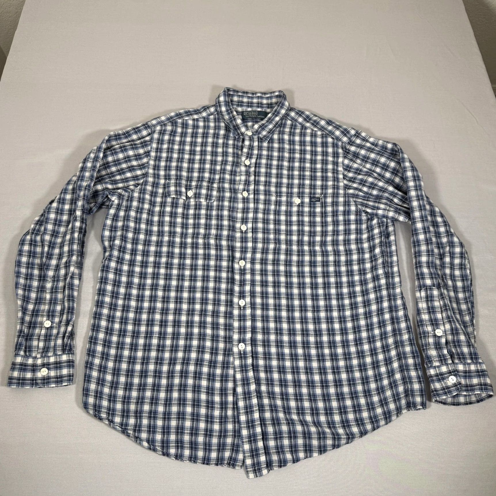 Polo Ralph Lauren VINTAGE Polo Ralph Lauren Shirt Mens XL Blue Plaid Linen Long Sleeve Button Down Preppy Size US XL / EU 56 / 4 - 2 Thumbnail