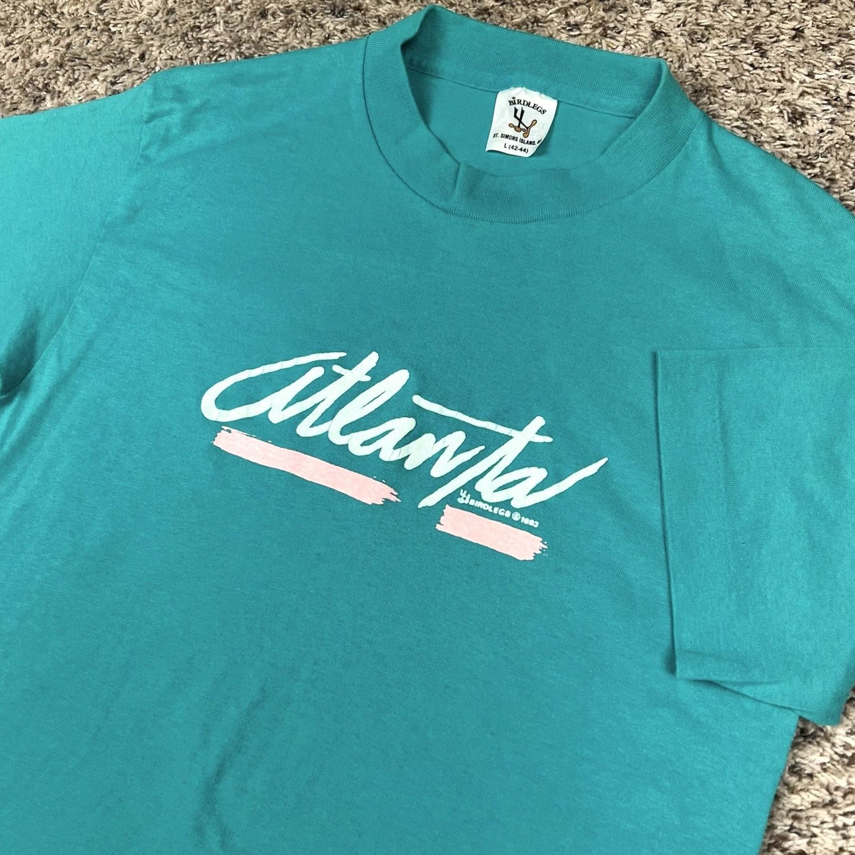 Vintage VINTAGE Atlanta Graphic Blue T-Shirt Large Puff Print USA Birdlegs Unisex Adults 90s Single Stitch Graphic Tee Size US L / EU 52-54 / 3 - 4 Thumbnail