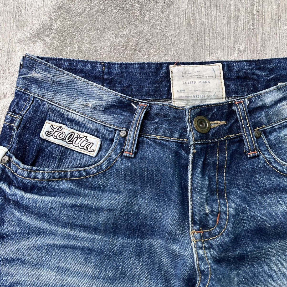 If Six Was Nine Vintage Lolita Buckle Back Faded Flare Distressed Jeans Size US 33 - 8 Thumbnail