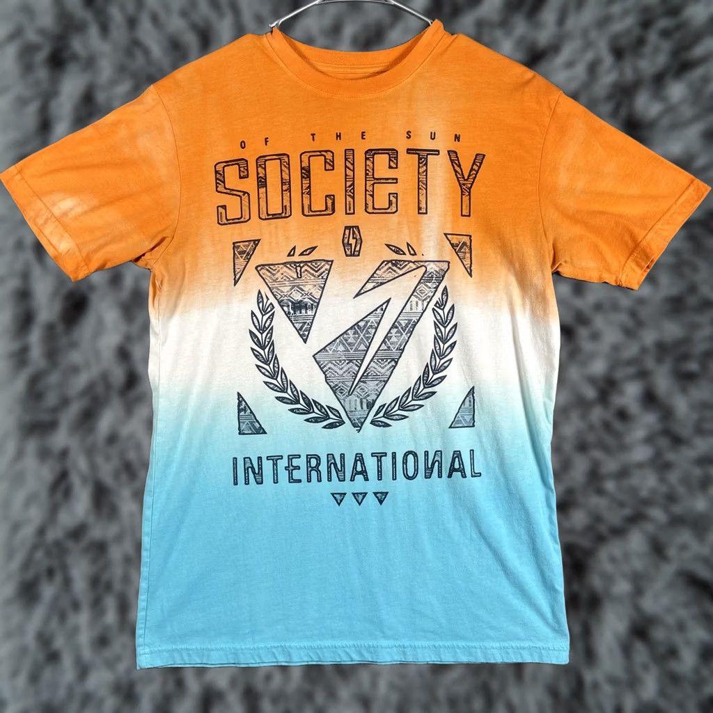 Vintage Society Shirt Mens M Orange Ombre V 2K Style Tee Size US M / EU 48-50 / 2 - 1 Thumbnail
