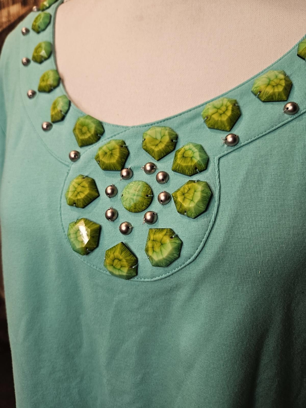 Designer Ruby Rd. Aqua Blue Embellished Top Size XL / US 12-14 / IT 48-50 - 2 Thumbnail