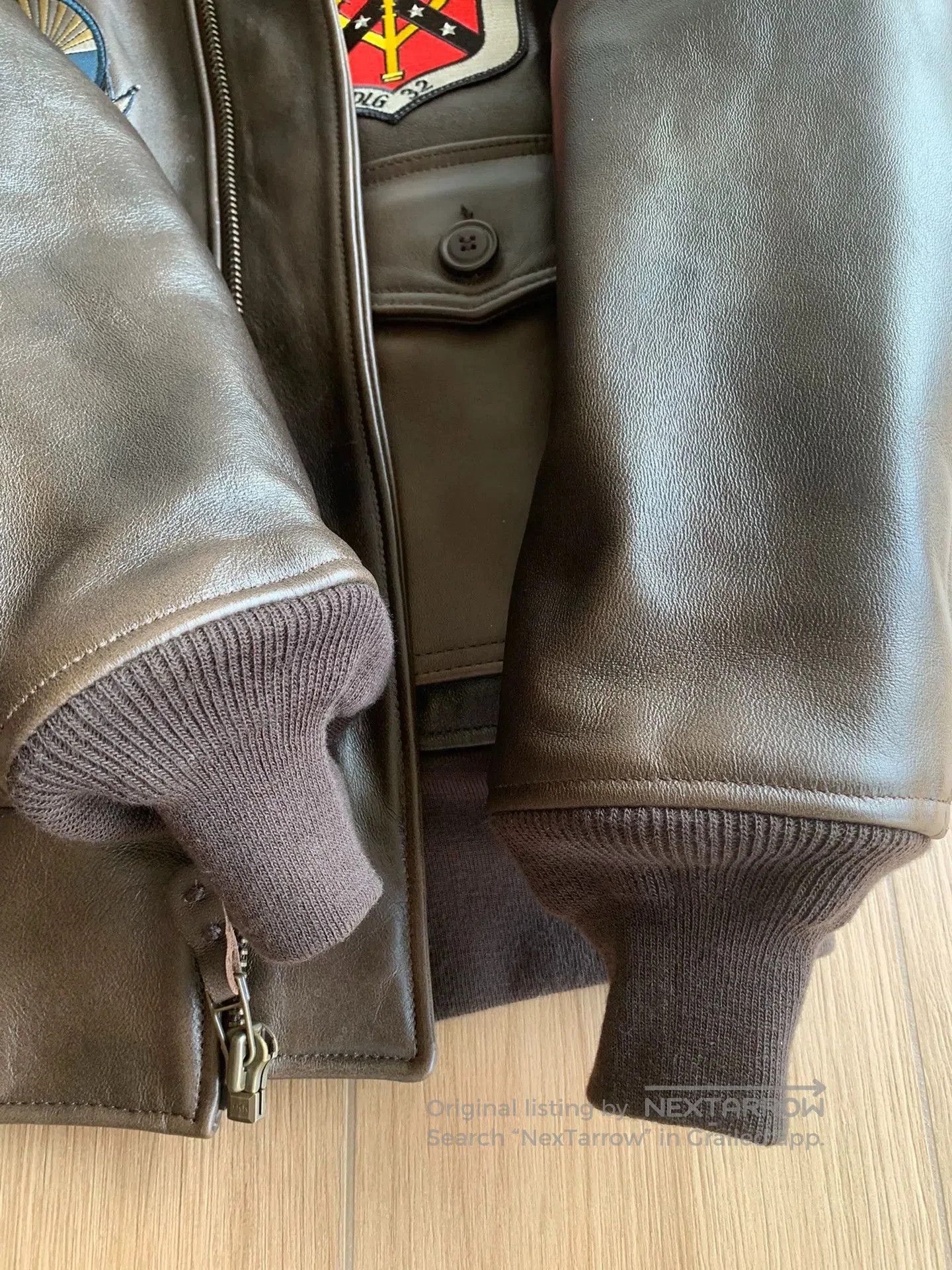 Cockpit USA Brown Leather Jacket w/ Fur Collar & Patches . Size US XL / EU 56 / 4 - 7 Thumbnail