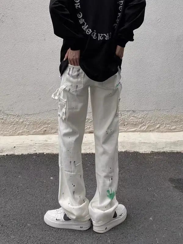 VIBE White high street graffiti loose straight jeans Size US 32 / EU 48 - 8 Thumbnail