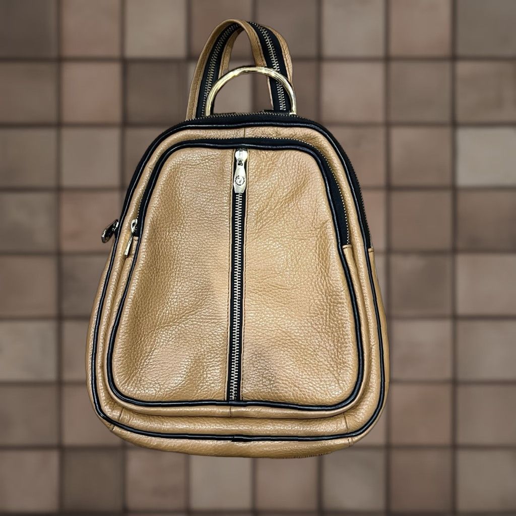 Valentina Cognac Pebbled Leather Convertible Backpack Sling  display picture 2