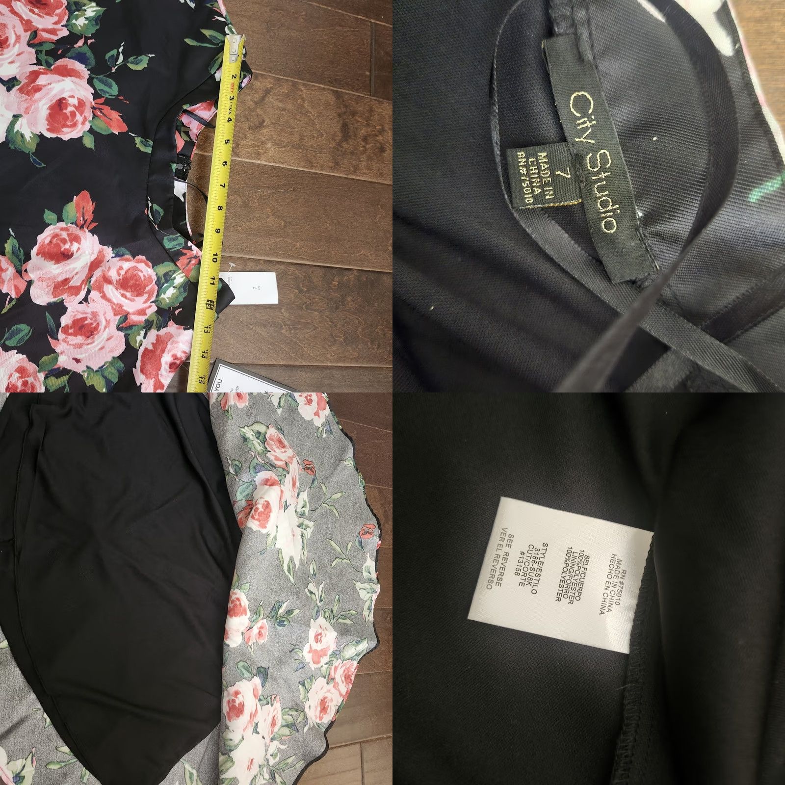 Vintage VINTAGE? City Studio ROSE Black Rose Floral Party Dress Skirt - Size 7 Size 28" / US 6 / IT 42 - 8 Thumbnail