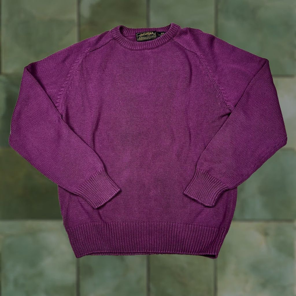 Vintage VINTAGE Eddie Bauer Womens Knit Sweater Medium Purple 100% Cotton Heavyweight Pullover Long Sleeve Crew Neck Knit 90s Womens Size M / US 6-8 / IT 42-44 - 1 Thumbnail