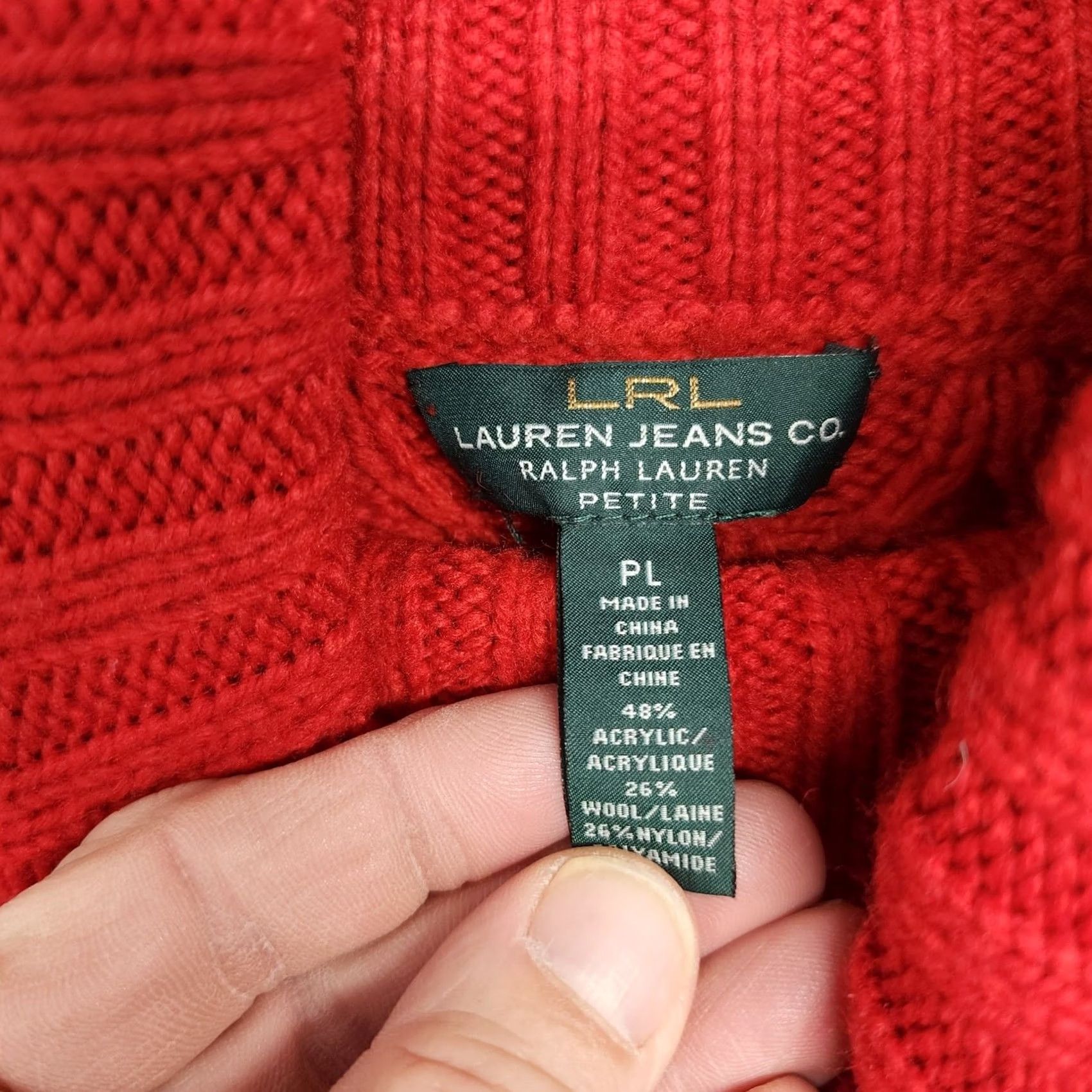 Ralph Lauren VINTAGE Ralph Lauren Sweater Womens Large Petite Red Cable-Knit Turtleneck Wool Blend Pullover Long Sleeve Womens Men’s? Size L / US 10 / IT 46 - 3 Thumbnail