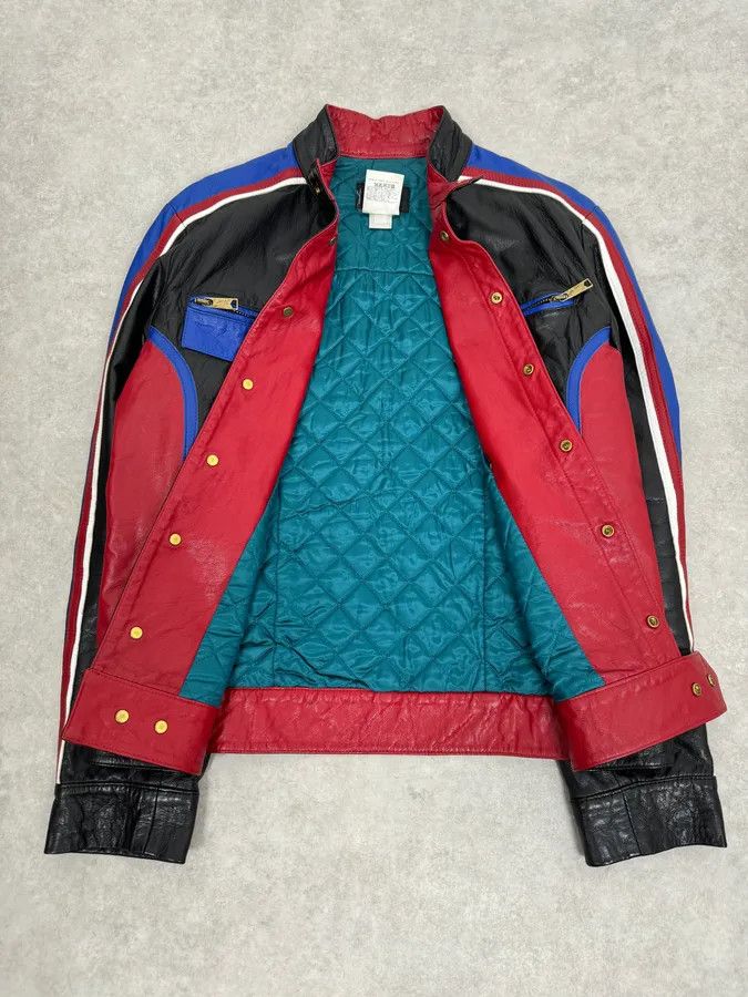 2000s Dolce & Gabbana Blue & Black Racing Biker Leather Jacket