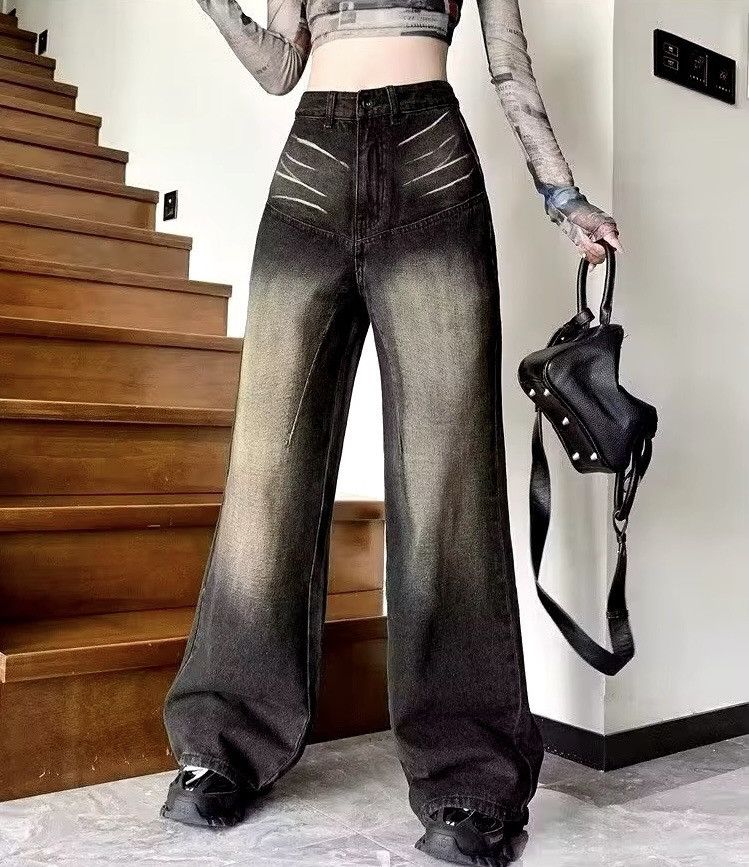 Japanese Brand × Jean Retro washed distressed straight wide leg baggy women jeans Size 27" / US 4 / IT 40 - 3 Thumbnail