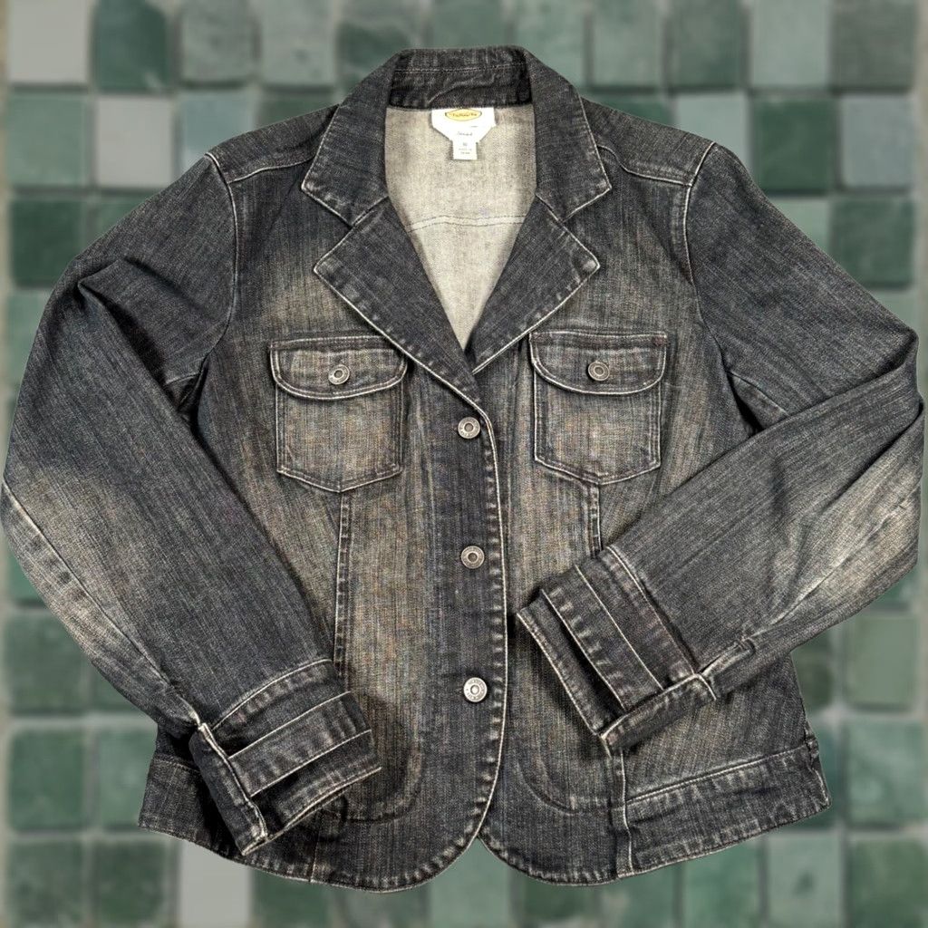 Talbots VINTAGE Talbots Denim Jacket Blazer - 10 Stretch Dark Wash Button Front Short Sleeve Women’s Casual Workwear 90s Retro Y2K Size 32" / US 10 / IT 46 - 1 Thumbnail
