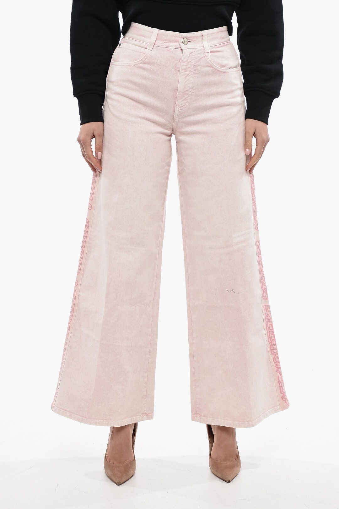 Stella McCartney og1mm0824 Wide Leg Pants With Logoed Bands in Light Pink Size 28" / US 6 / IT 42 - 1 Thumbnail