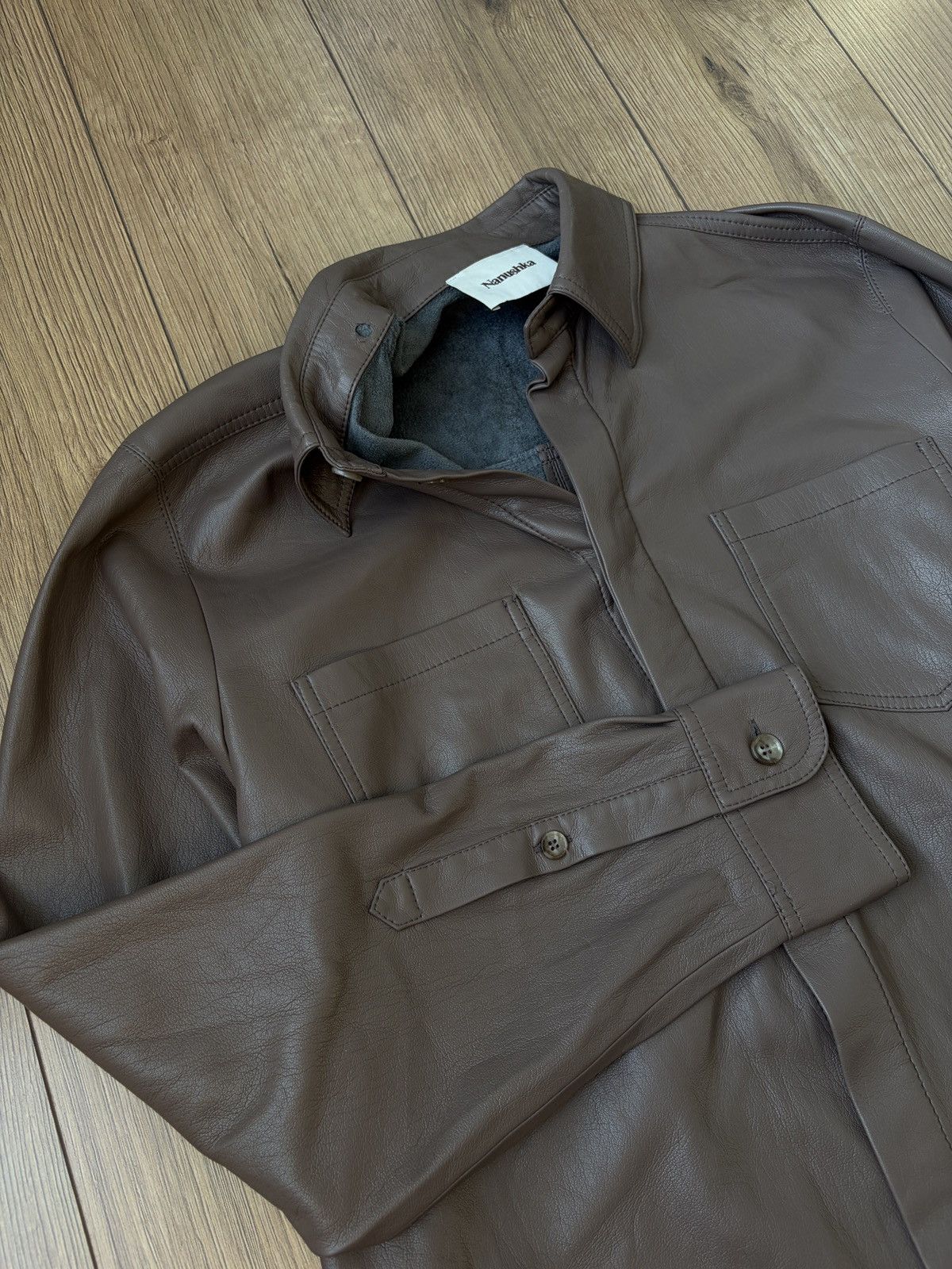 Nanushka NANUSHKA Faux Leather Coffee Brown Shirt Size US S / EU 44-46 / 1 - 9 Thumbnail