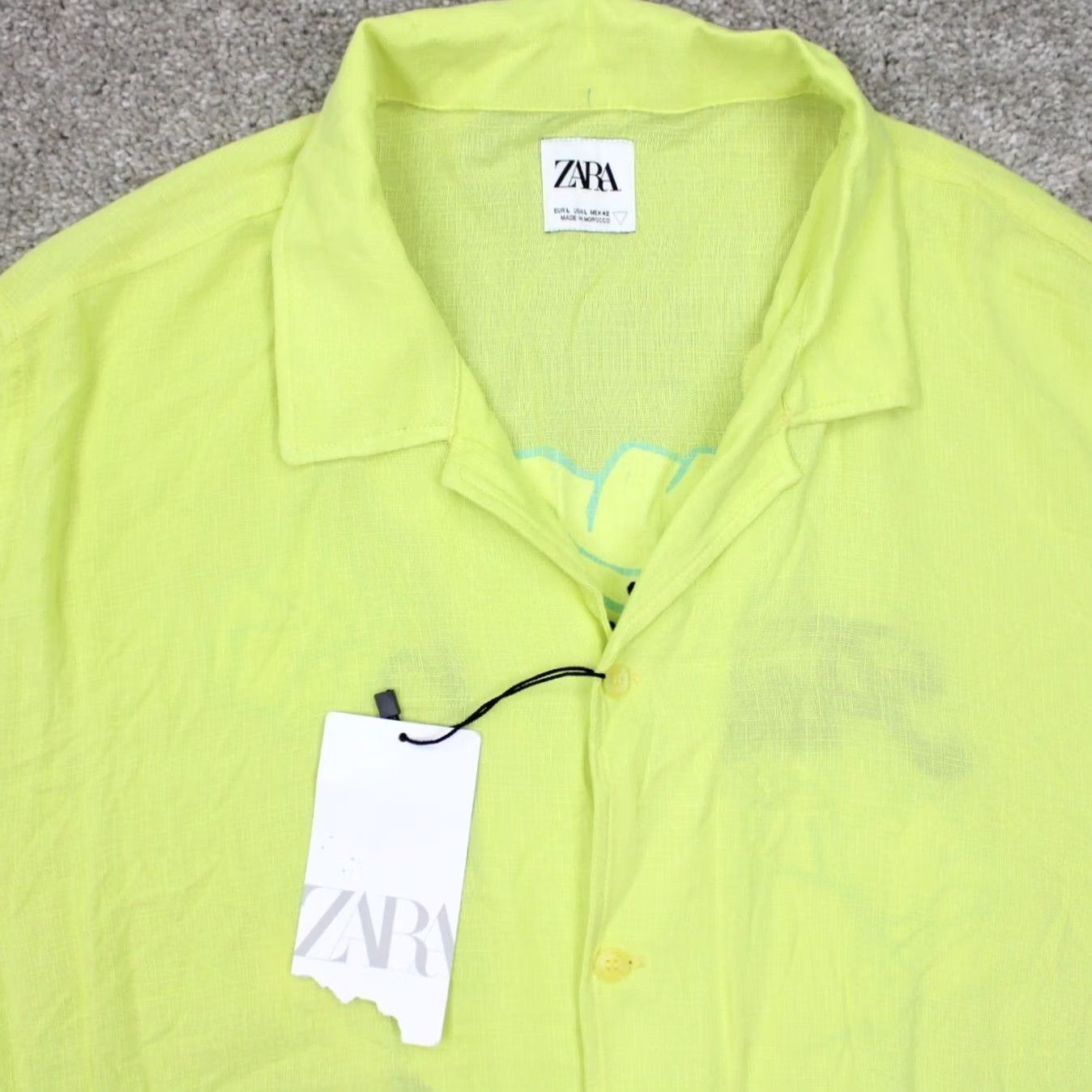 Zara Zara Shirt Mens Large Yellow 100% Viscose Button Up Short Sleeve NWT Size US L / EU 52-54 / 3 - 6 Thumbnail
