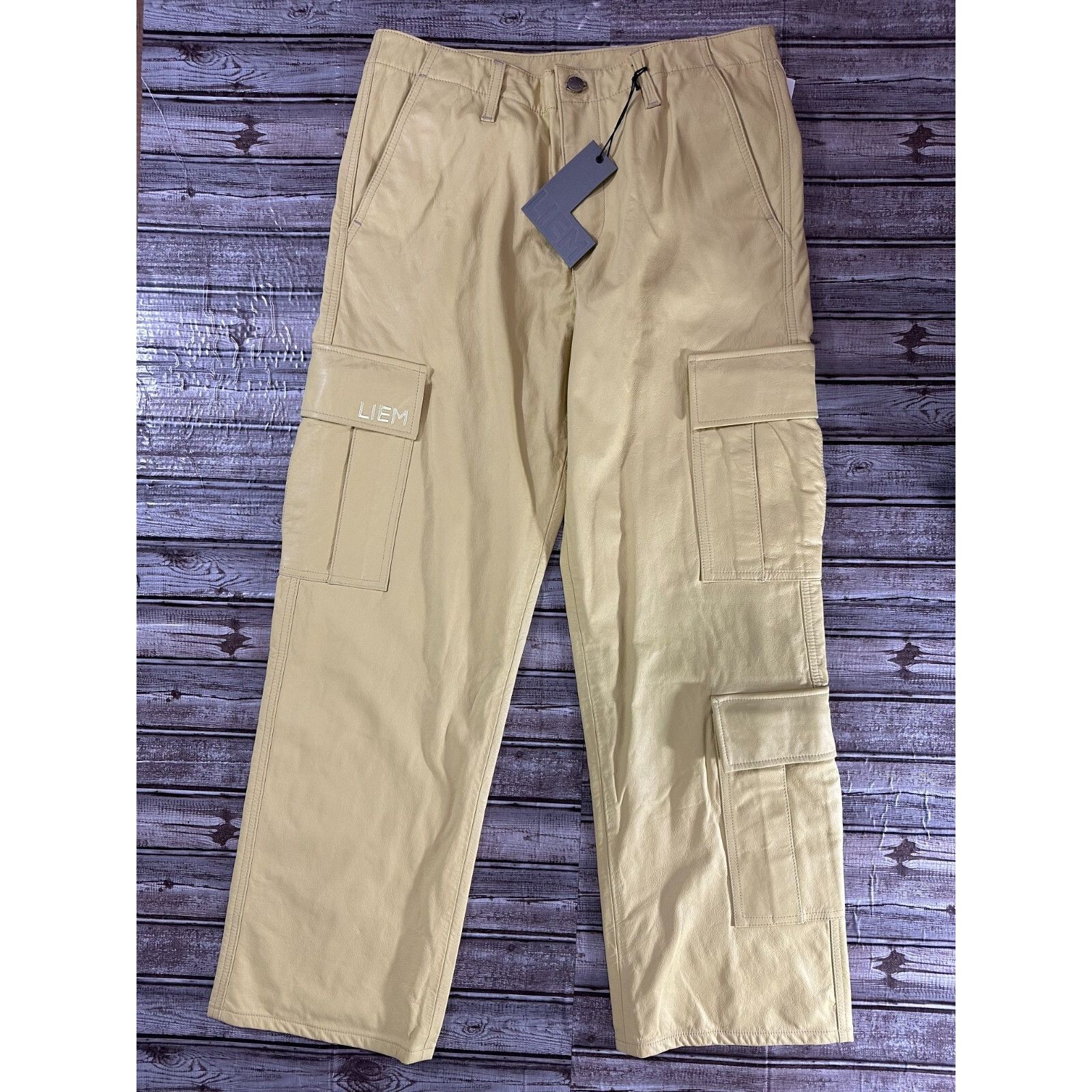 Other Liem Not Your Average leather Cargo Pant Size 36 color yello Size US 36 / EU 52 - 2 Thumbnail