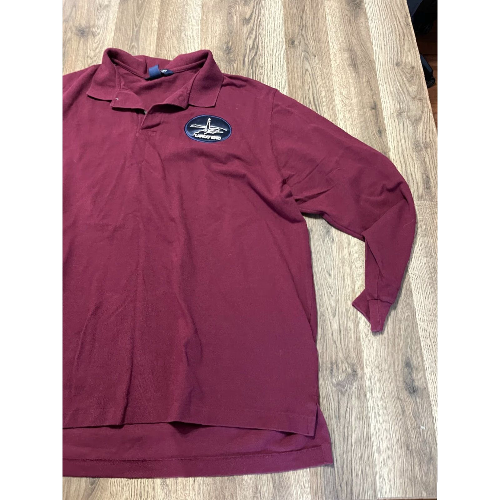 Lands' End Lands' End Shirt Mens 2XL Polo Long Sleeve Maroon Logo Size US XXL / EU 58 / 5 - 3 Thumbnail