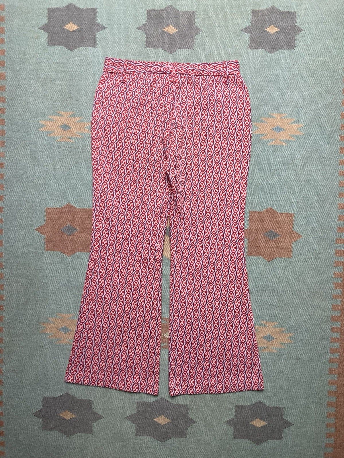 Vintage 70s flare leg bell bottom pants psychedelic knit 28x28 Size 28" / US 6 / IT 42 - 8 Thumbnail