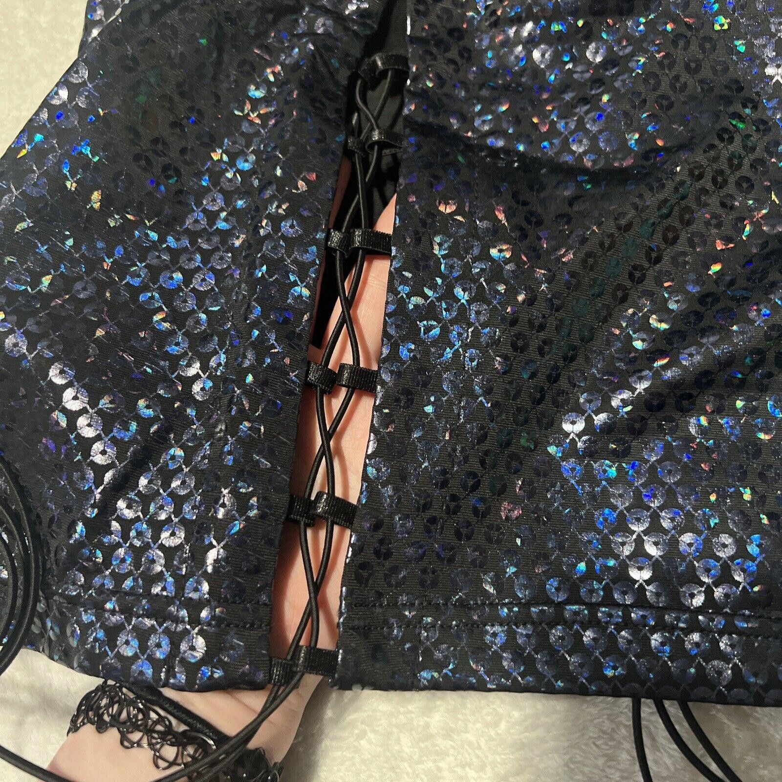 Other Sparkly Rave Wicked Wonderland Lace Up Mini Skirt Club Exx Size 28" / US 6 / IT 42 - 3 Thumbnail