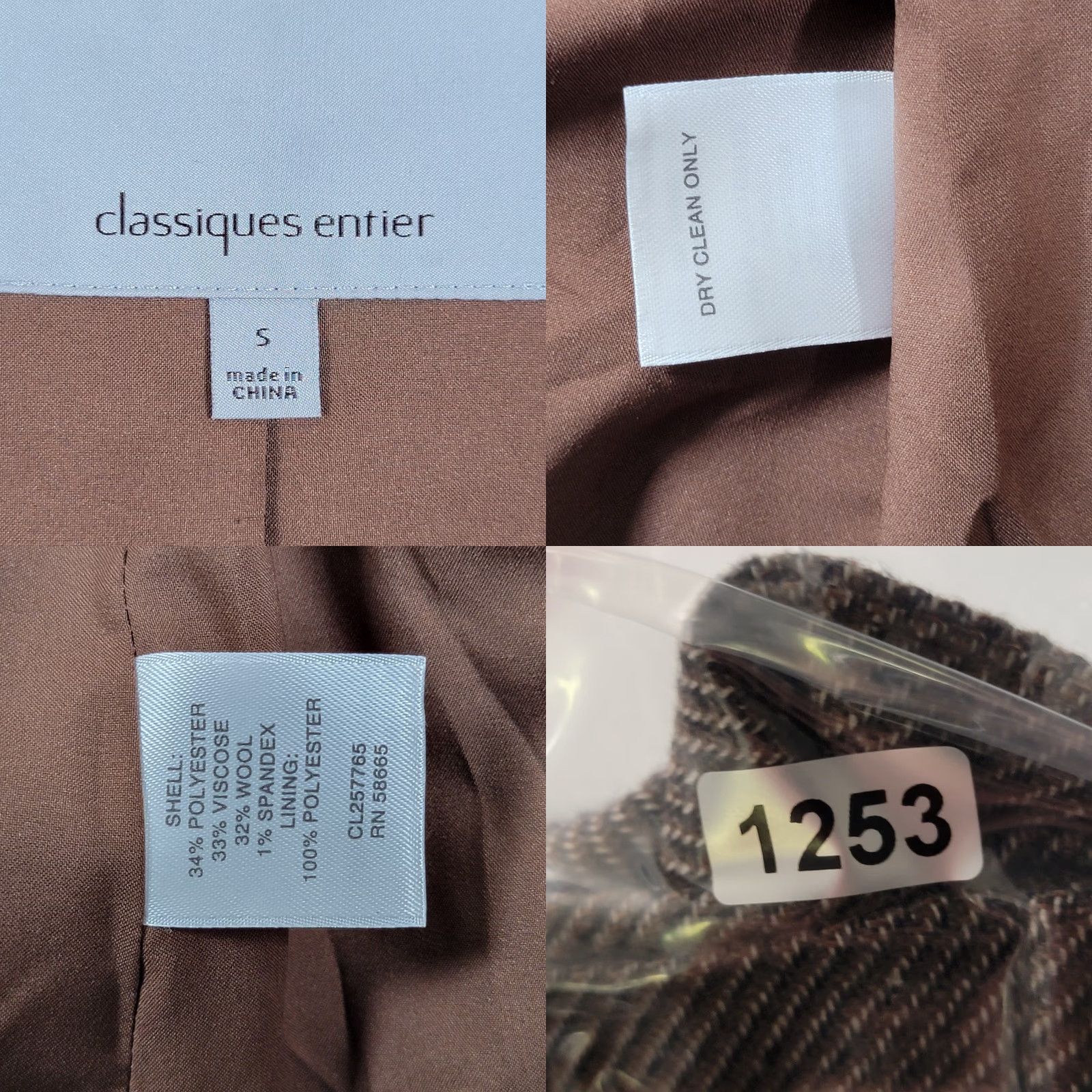 Herring Classiques Entier Jacket Women Brown Herring Bone Tweed Small Overcoat Lined Full Zip Collared Wool Blend Autumn Winter Carded Shoulder Pads Size S / US 4 / IT 40 - 10 Thumbnail
