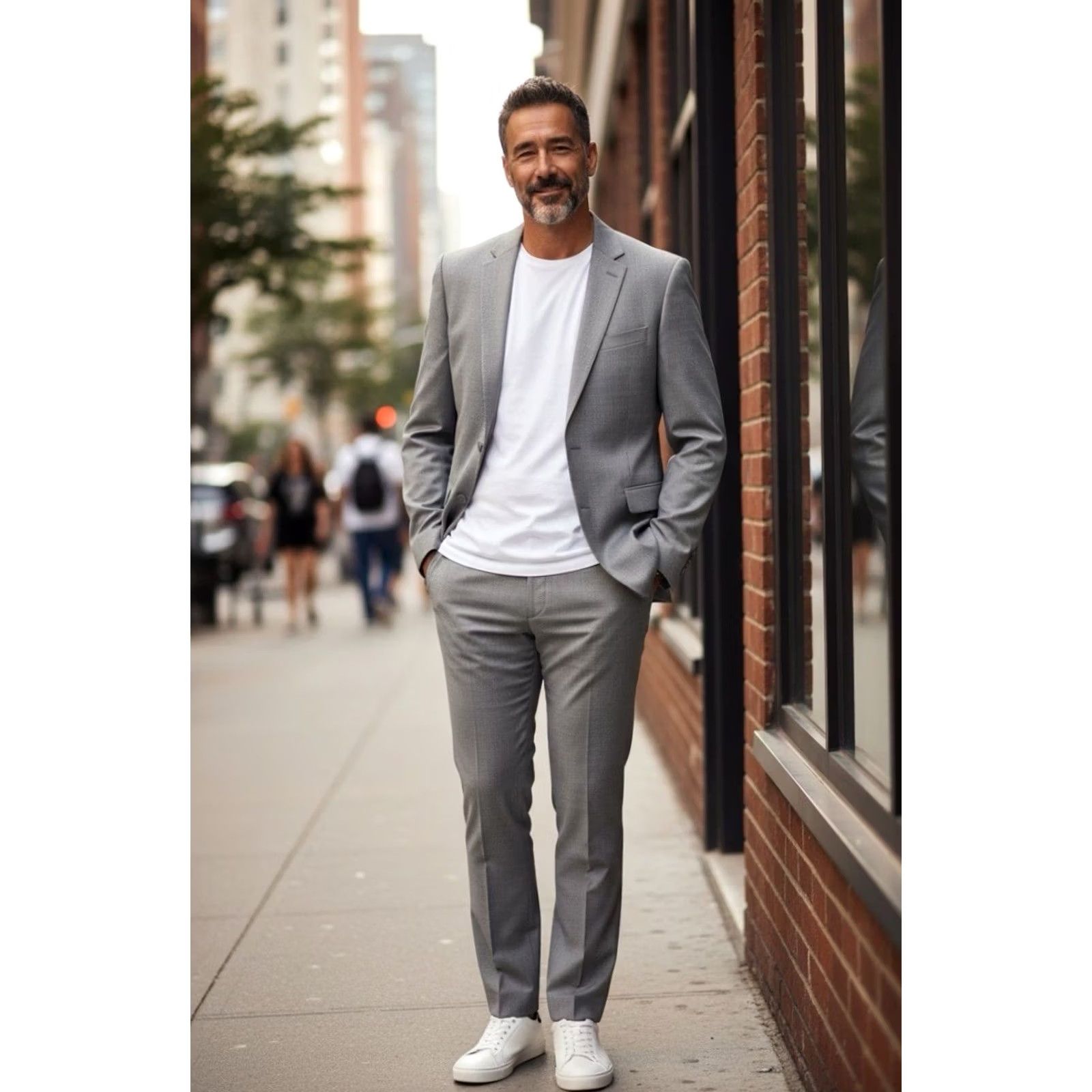Valentino Gino Valentino Zegna Suit Gray Herringbone Silk Wool 2 Piece Mens 46R Regular Notch Lapel 2-Button Front Classic Linen? Size 46R - 2 Thumbnail