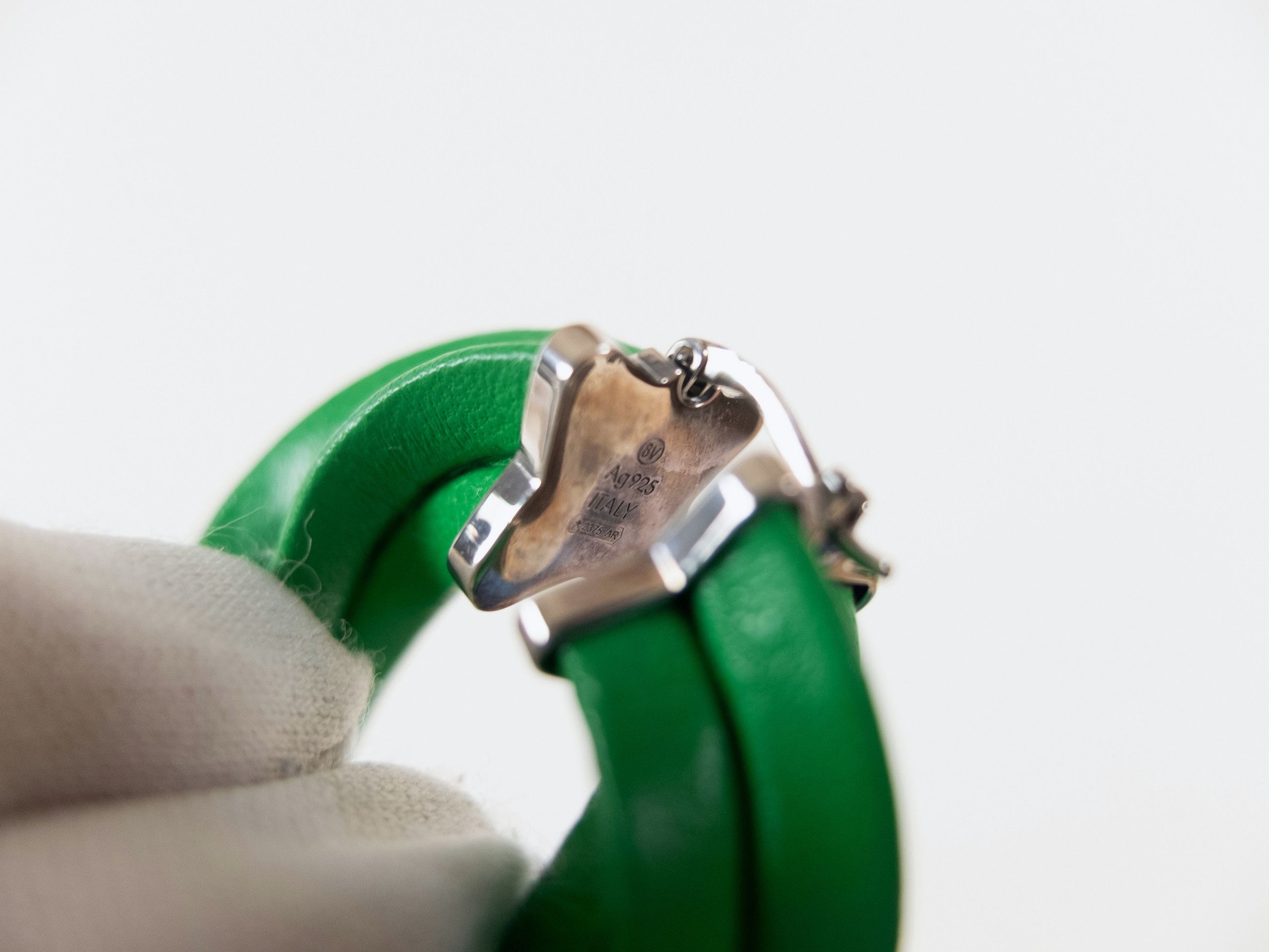 Bottega Veneta BOTTEGA VENETA Twist circle green leather silver earrings q Size ONE SIZE - 6 Thumbnail