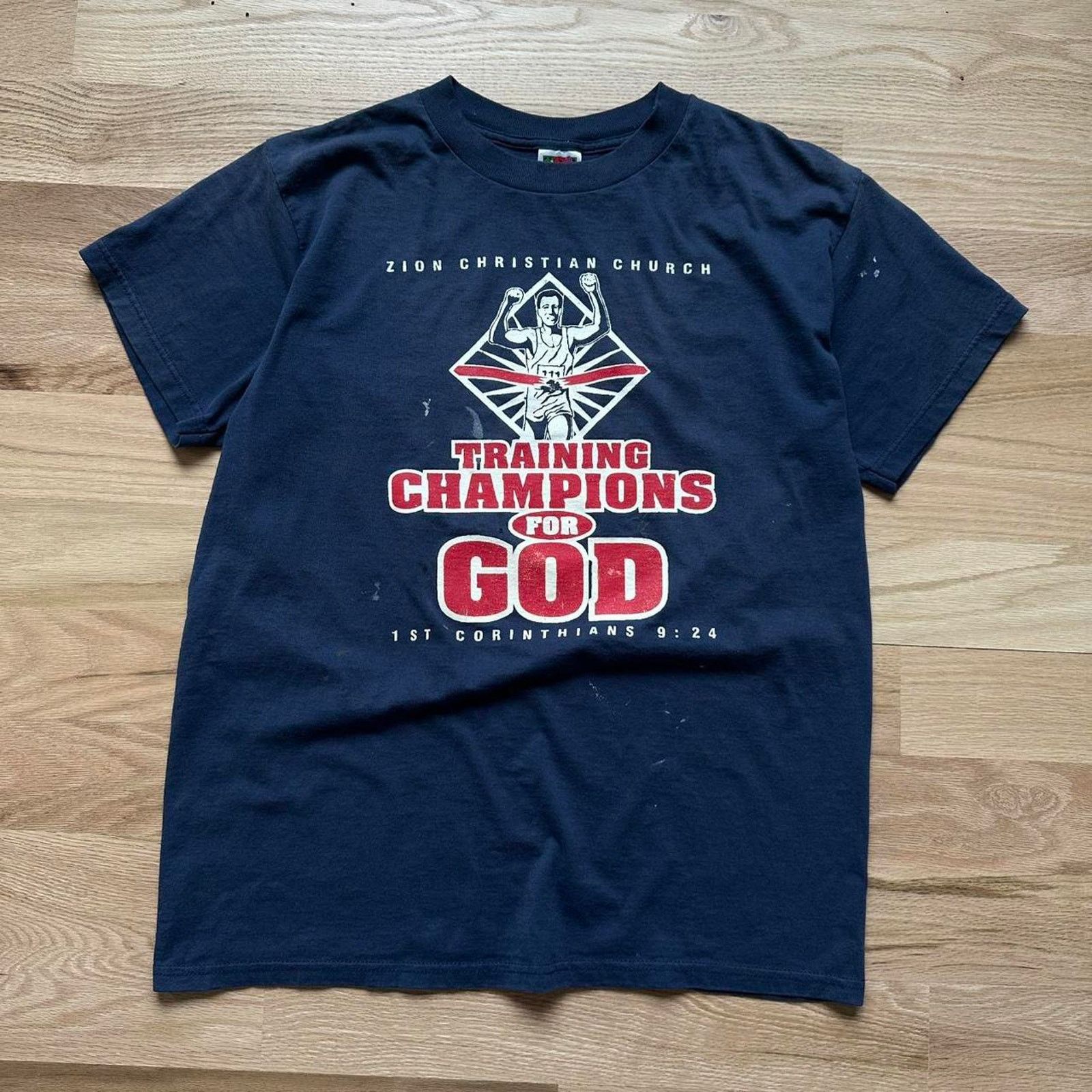 Vintage Vintage 90s Navy Faded Thrashed God Jesus Graphic Shirt Size US L / EU 52-54 / 3 - 2 Thumbnail