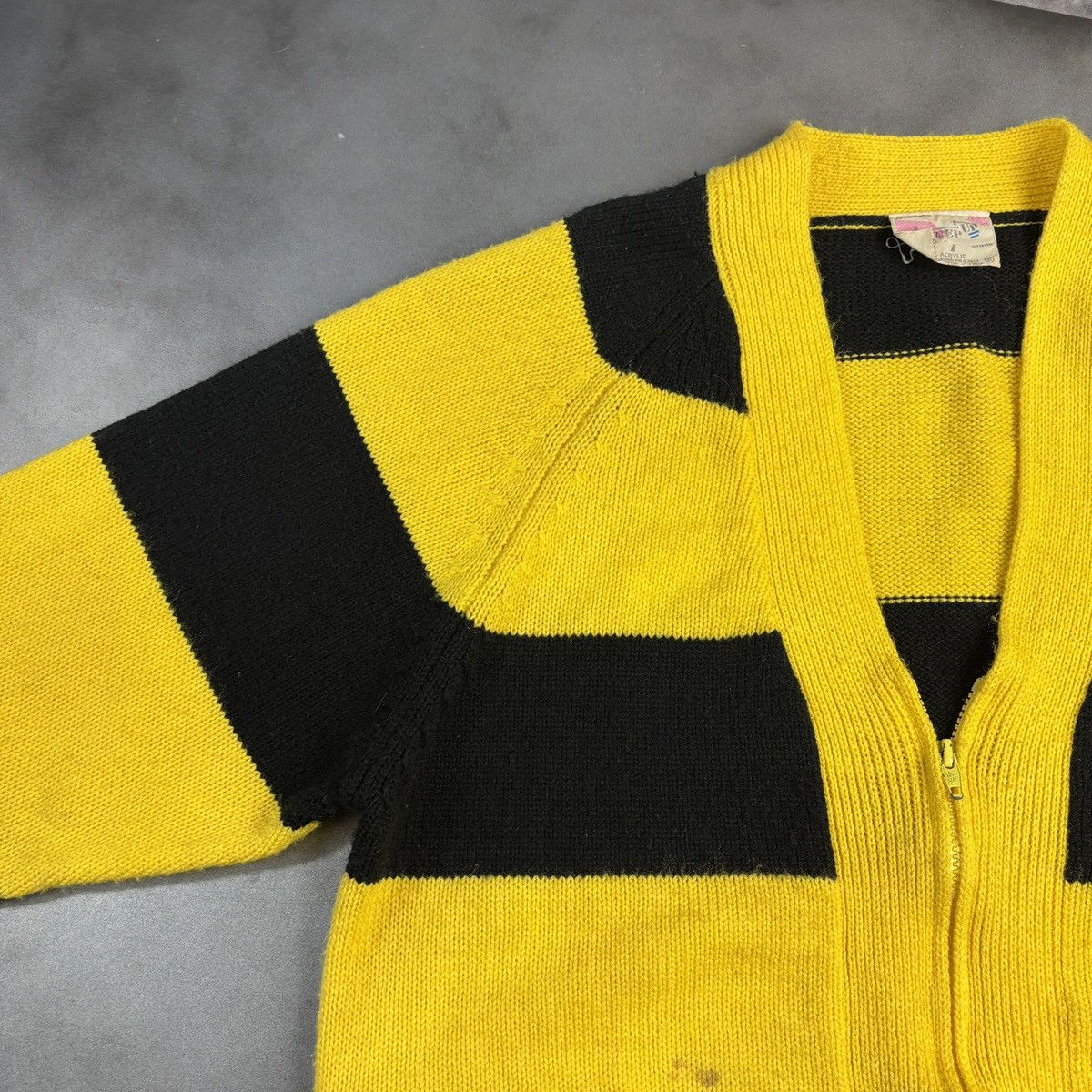 Other × Vintage 1980s Vintage Cardigan Sweater Striped Zip-Up Bumble Bee 80s Size US S / EU 44-46 / 1 - 9 Thumbnail