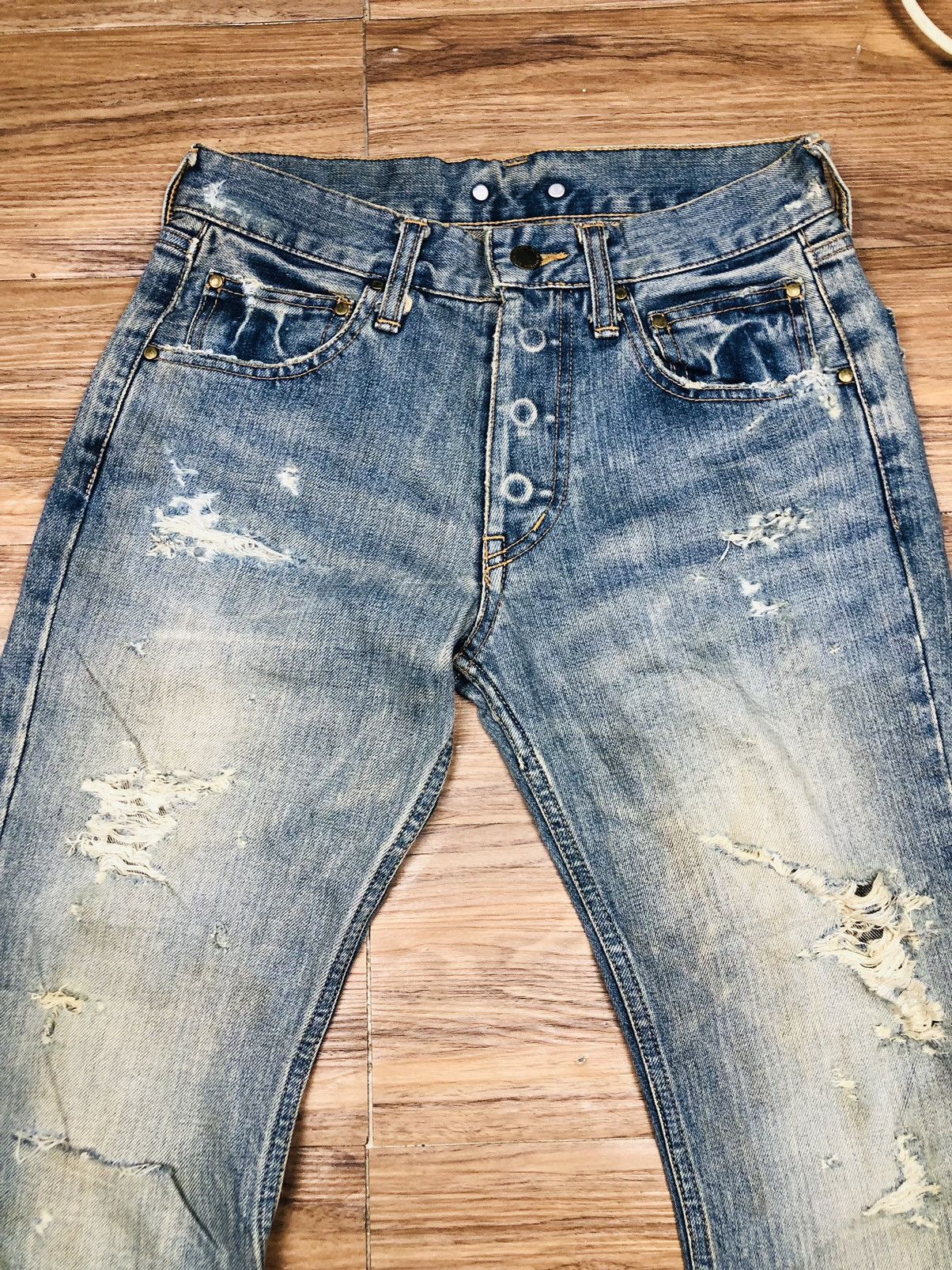 Japanese Brand Haricot Rouge Distressed Jeans (33) Size US 27 - 3 Thumbnail