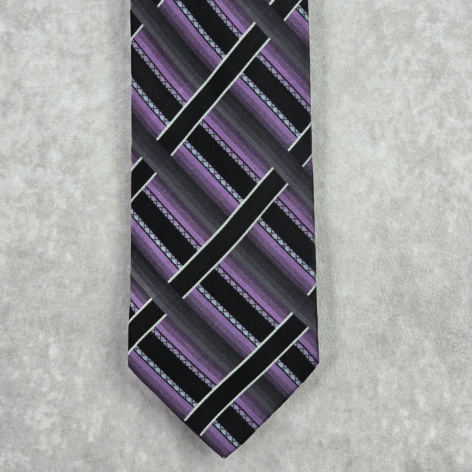 Croft & Barrow Croft & Barrow Purple Black Plaid Tartan Silk Mens Neck Tie Size 30 - 1 Thumbnail
