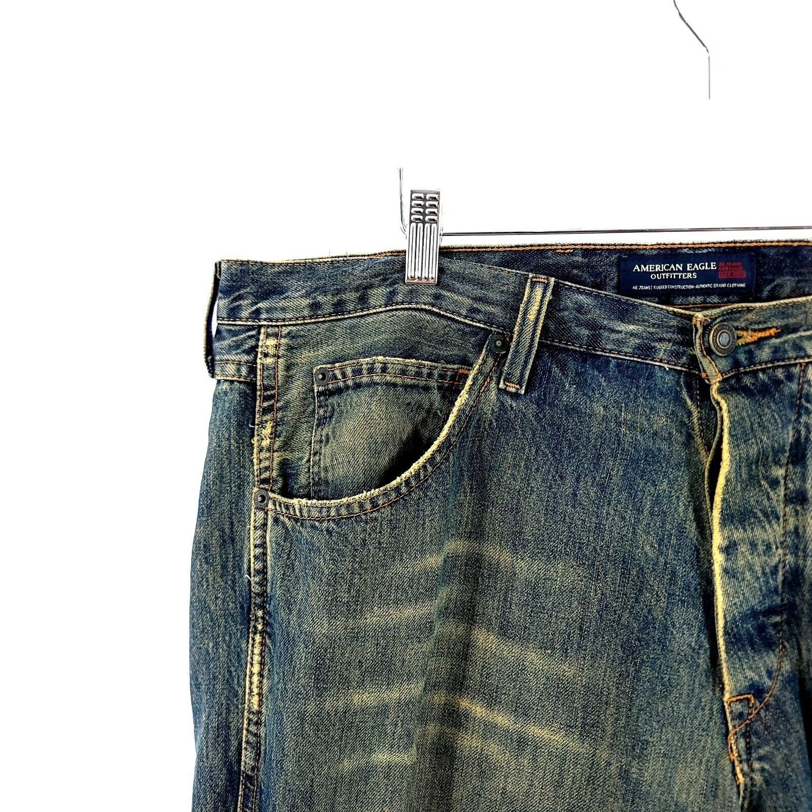 American Eagle Outfitters American Eagle Distressed Blue Brown Whiskering Stone Wash D Size US 40 / EU 56 - 3 Thumbnail