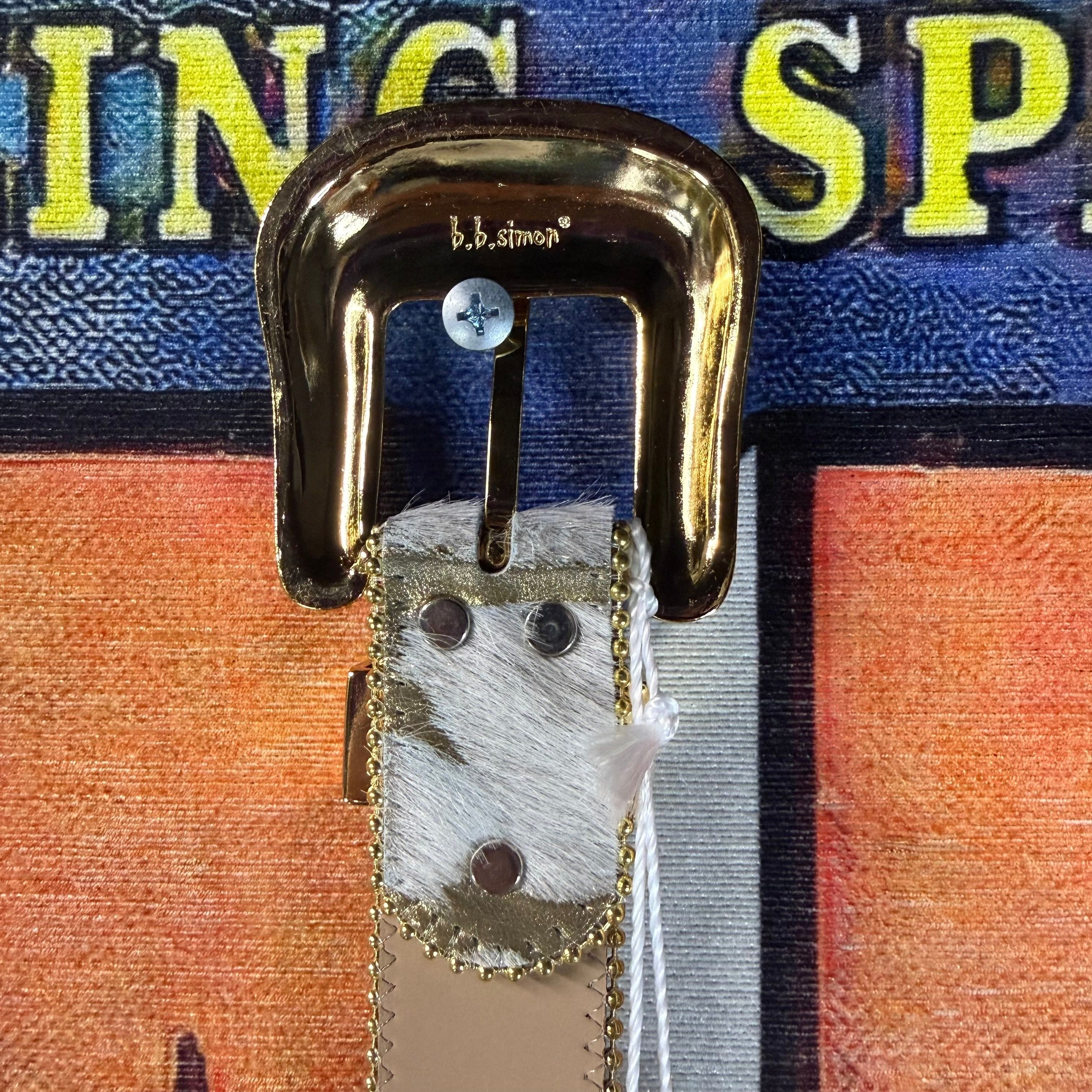 B.B. Simon New B.B. Simons Gold And White Pony Hair Swarovski Crystal l Size 30 - 4 Thumbnail