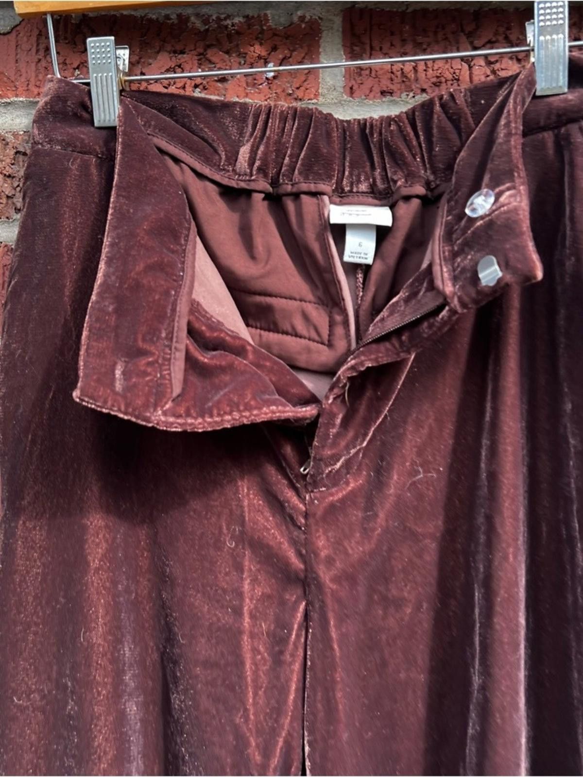 Other A New Day Brown Velvet High Rise Straight Fit Dress Pants Size 28" / US 6 / IT 42 - 3 Thumbnail