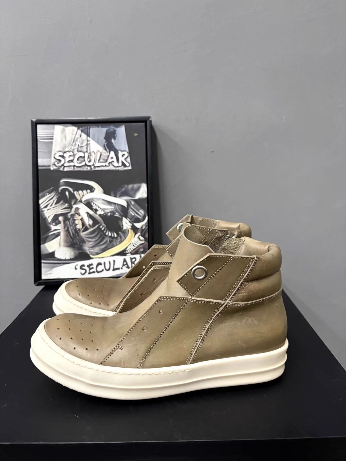Rick Owens Rick Owens Island Dunk Mainline Olive Leather High-Top K34 Size US 8 / IT 38 - 2 Thumbnail