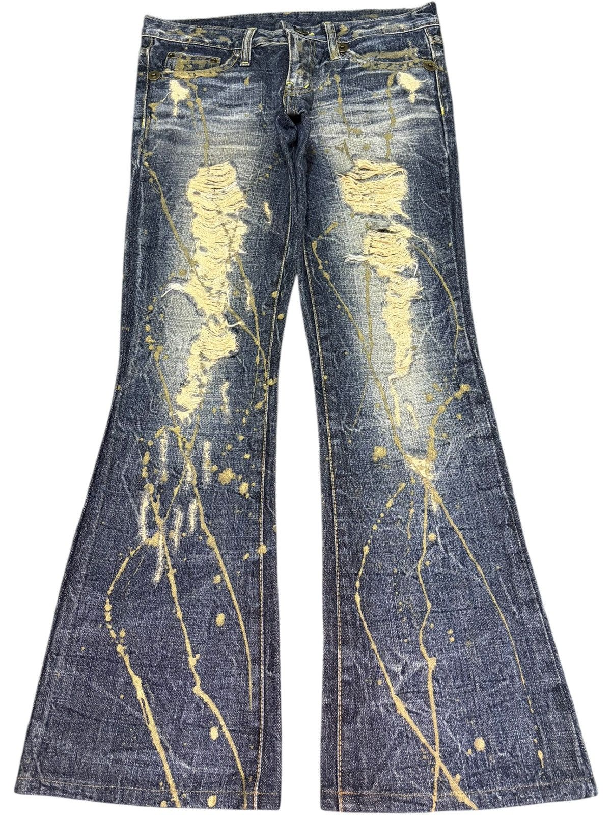 If Six Was Nine Vintage Japanese Brand Distress Low Rise Flare Jeans Size 30" / US 8 / IT 44 - 1 Thumbnail