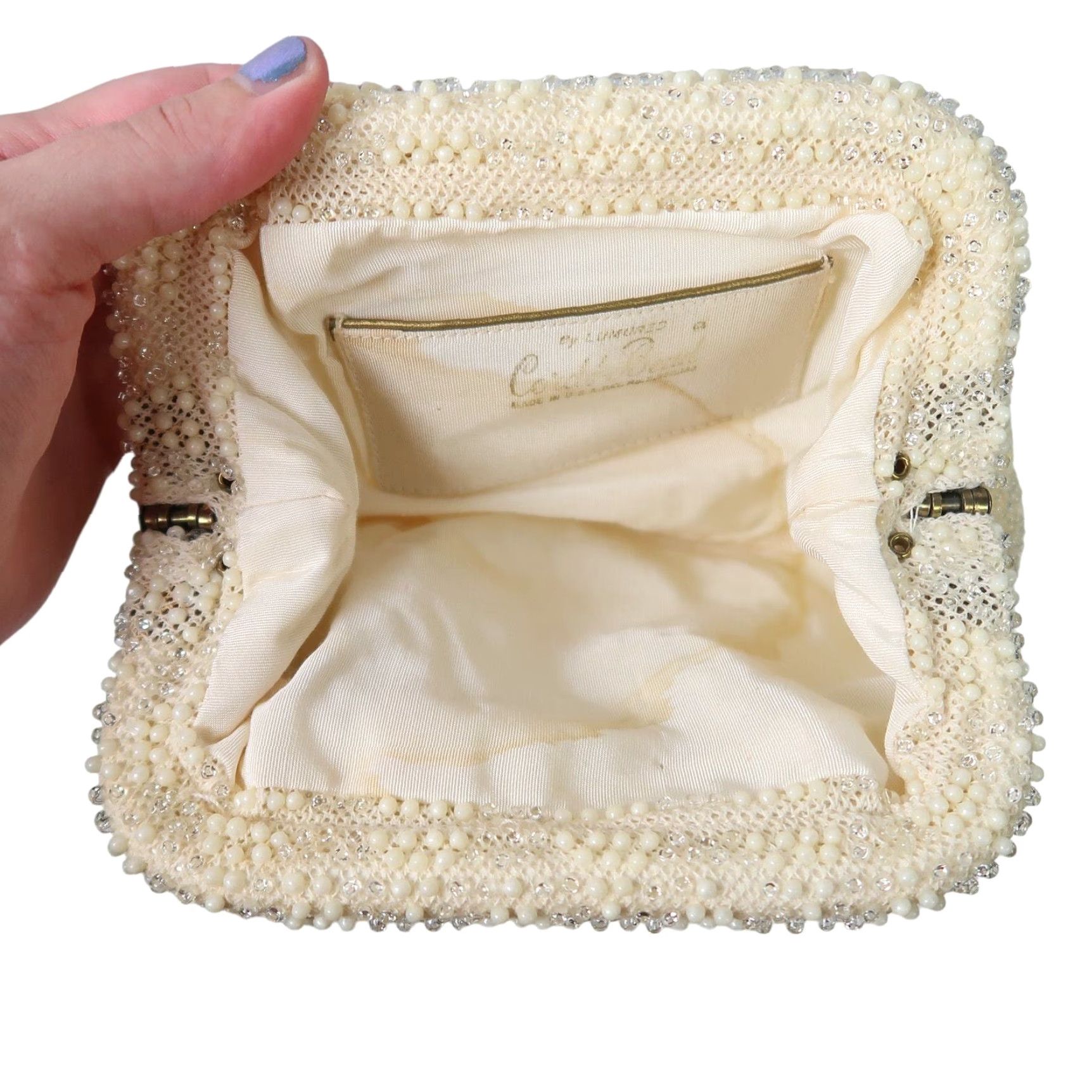 Vintage VINTAGE Beaded Cream Corde Clutch Bag Evening PURSE Women's Small 50s Retro Party" Size ONE SIZE - 4 Thumbnail