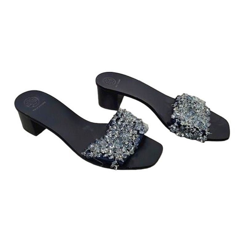 Tory Burch Tory Burch Navy Crystal Embellished Block Heel Slide sz 10 Size US 10 / IT 40 - 2 Thumbnail