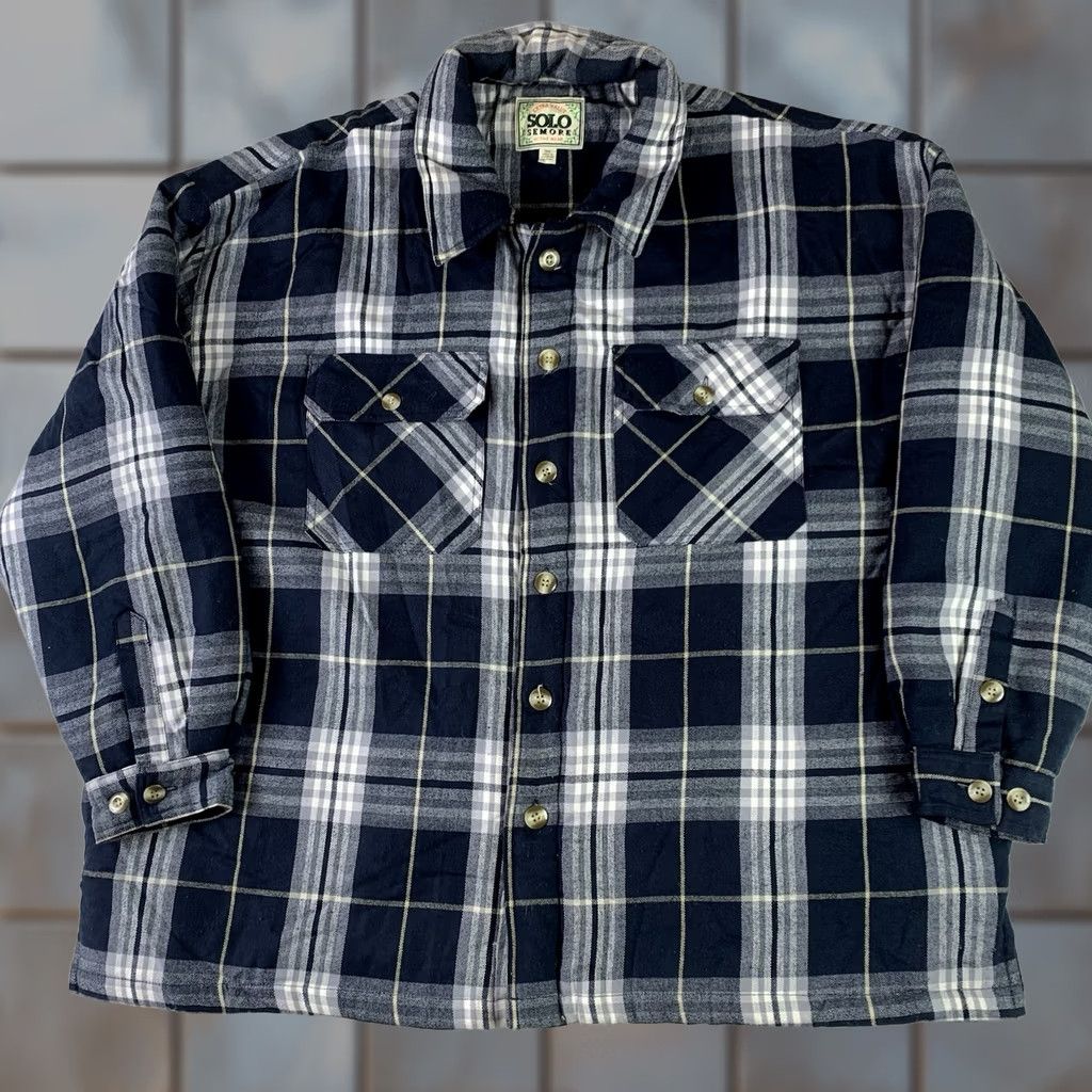 Vintage VINTAGE Solo Semore Flannel Jacket Mens 3XL Blue Plaid Quilted Lining Button up Jacket Size US XXL / EU 58 / 5 - 1 Thumbnail