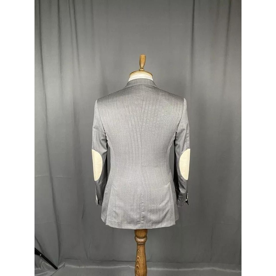 Hackett × Loro Piana Hackett ing Loro Piana Gray Herringbone Wool Blazer Sportcoa Size 38R - 7 Thumbnail