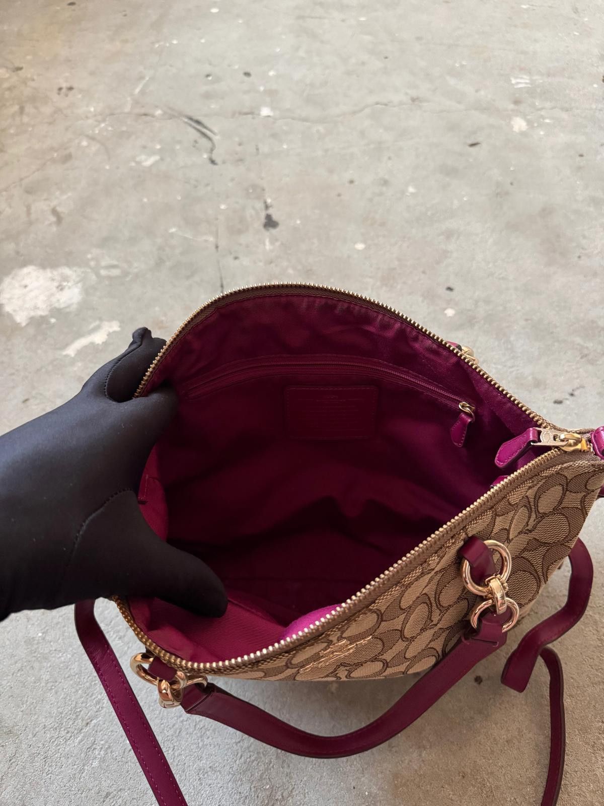 Coach Coach Signature Kelsey Hand Bag Beige/Purple Size ONE SIZE - 5 Thumbnail